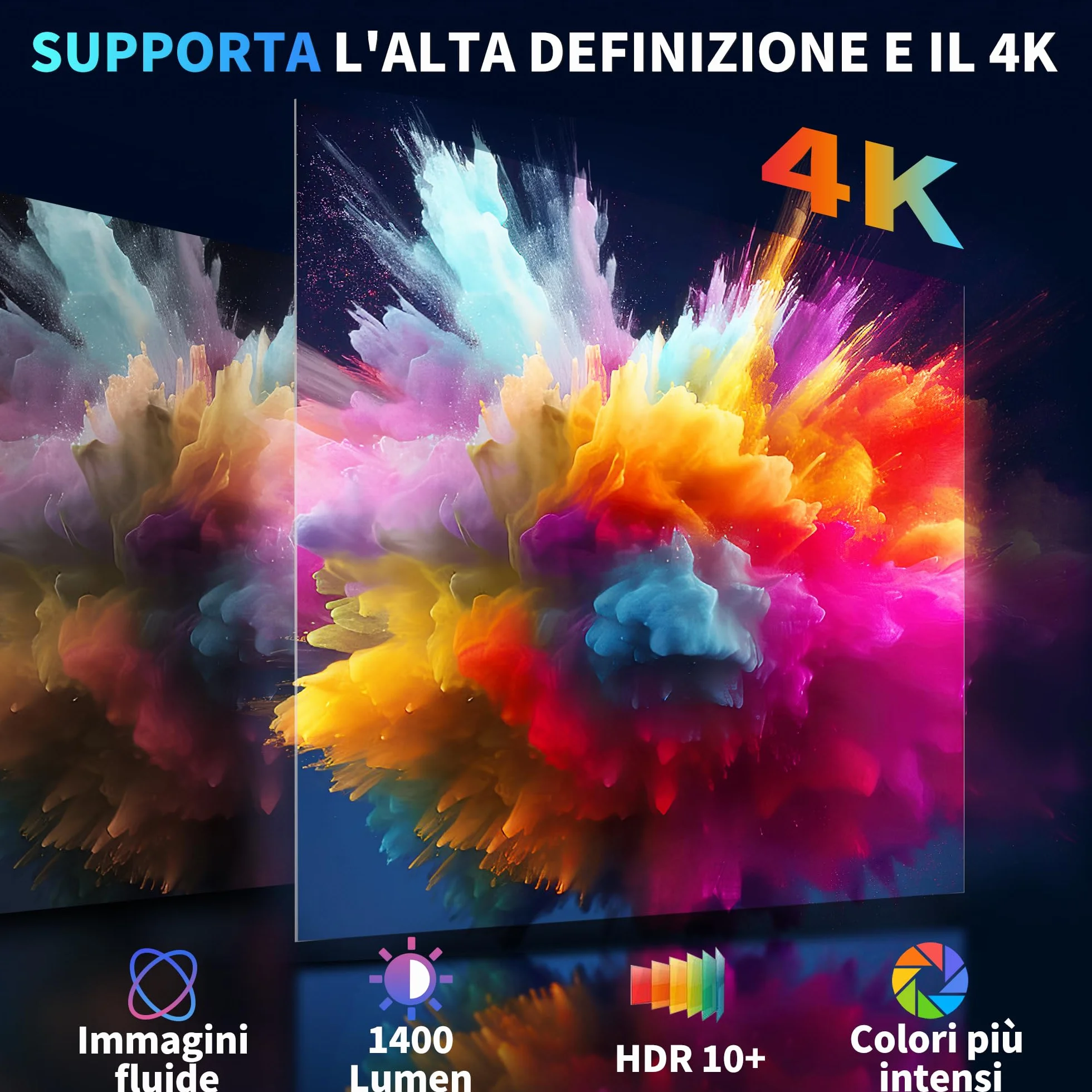 Mini Proiettore [App Integrata & 2026 Upgraded] Proiettore Portatile 4K 1080P con 5G WiFi 6 e BT 5.4 Supporta Rotativo 180° Correzione Trapezoidale Automatica Applicabile TV Stick/USB/HDMI,Bianco