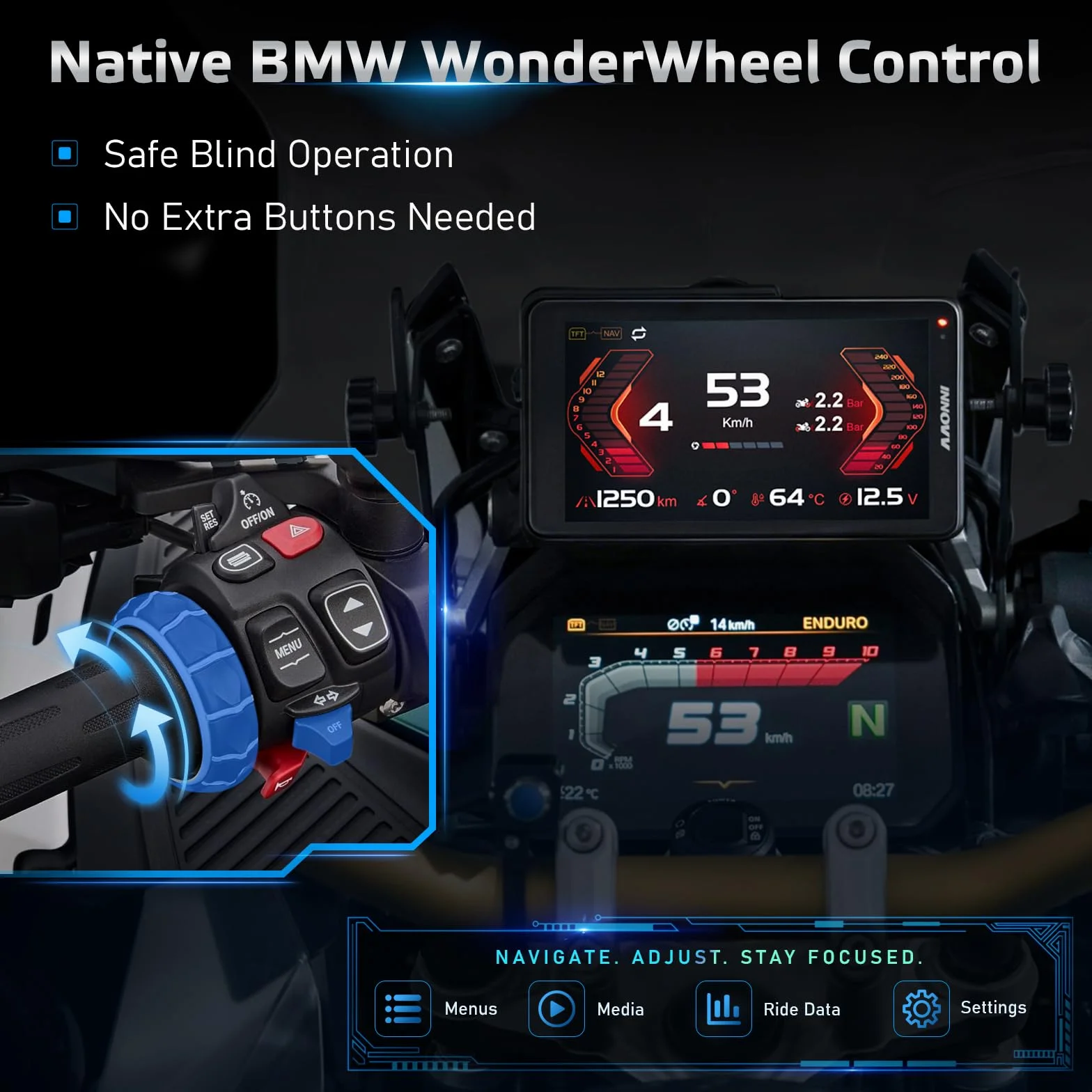 INNOVV N2 per BMW Moto CarPlay & Android Auto, BMW Moto Touchscreen con 6,5 Pollici Impermeabile GPS Navigazione Screen, Lettura Dati, TPMS, WonderWheel Controls