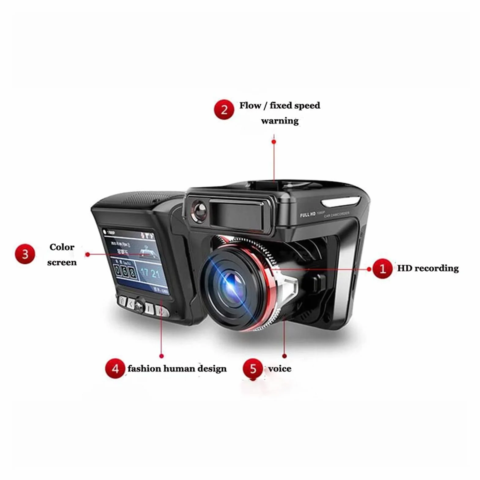 GPS Rilevatore Speed ​​Direction Time 1200W WDR 2.3 "Rilevatore Radar DVR Auto 2 in 1 Telecamera Auto-rilevatore Full HD 1080p Rilevatore Radar