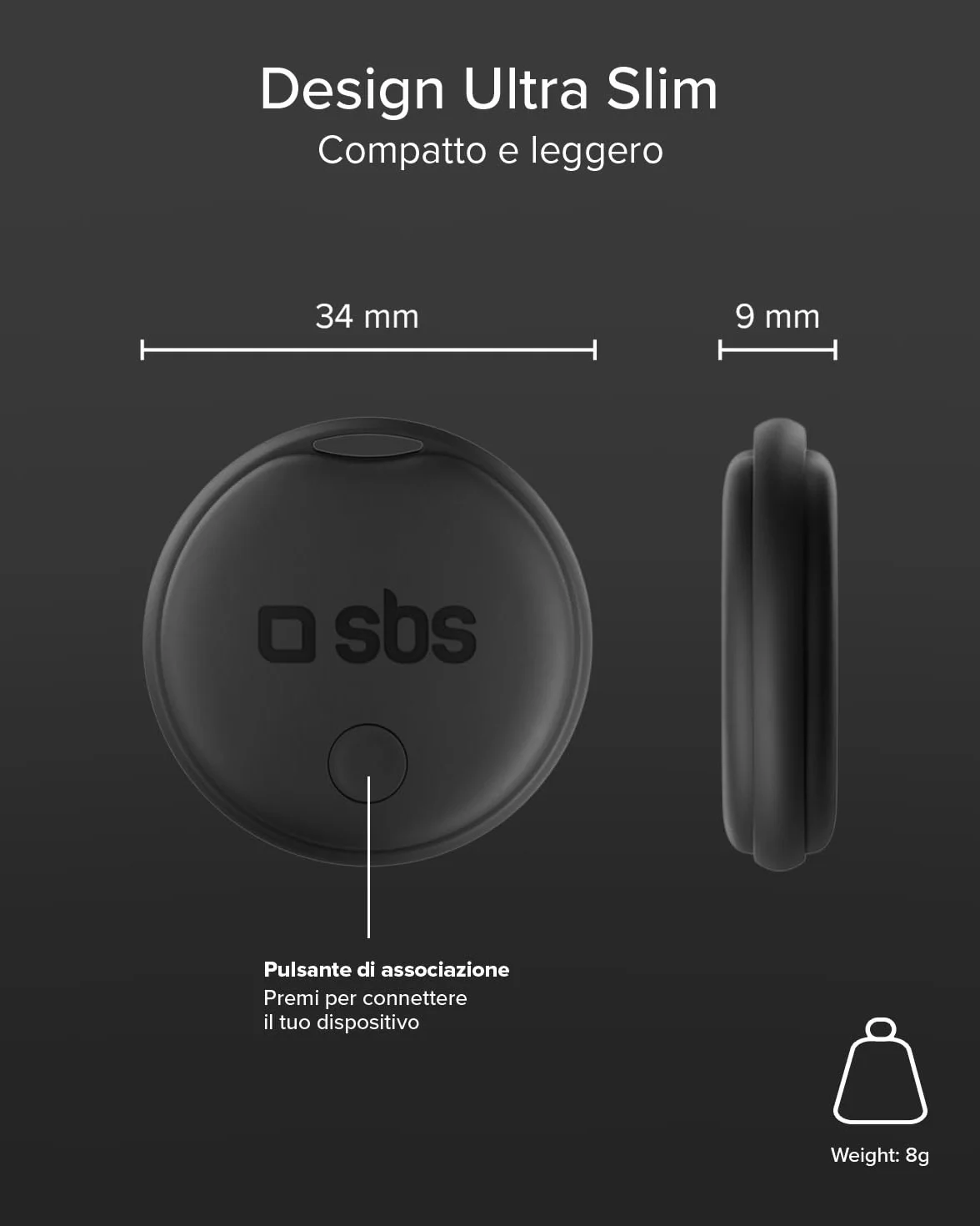 SBS Track My Dot Kit 4 Smart Tag Localizzatori Compatibili Apple Find My Google Find Hub Nero