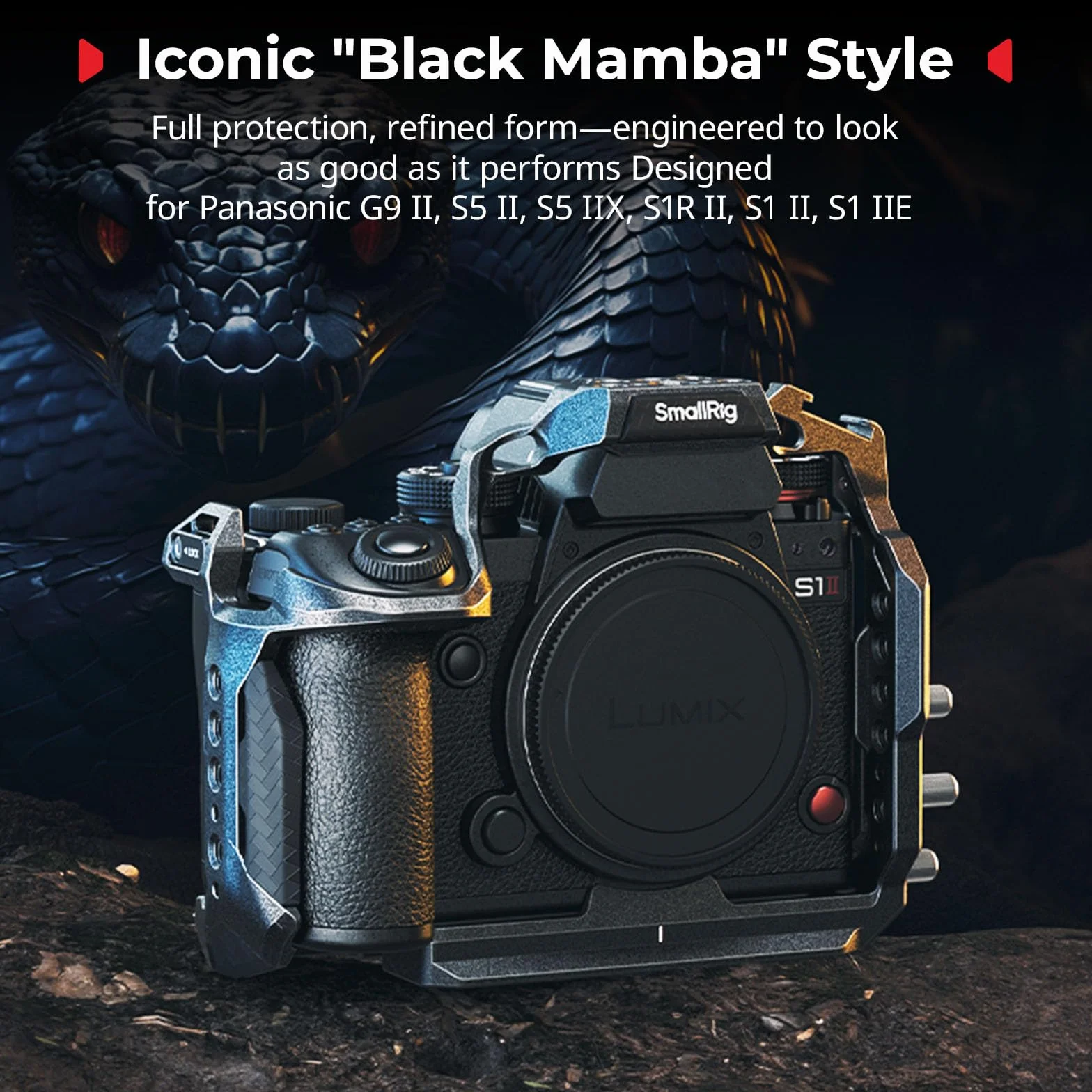 SMALLRIG Gabbia per fotocamera Panasonic S1R II/S1 II/S1 IIE, piastra a sgancio rapido integrata per Arca-Swiss, supporto per scarpa fredda, slot per cinghie, fori filettati da 1/4"-20 e 3/8" - 16