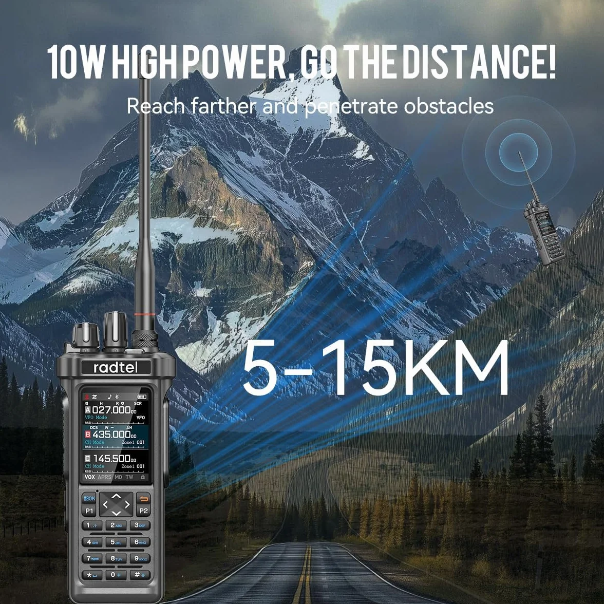 Radtel RT-950 PRO Radio amatoriale 10 W GPS APRS walkie-talkie portatile lungo raggio AM/FM/CB/SW/MW/LW Bluetooth NOAA analizzatore spettro