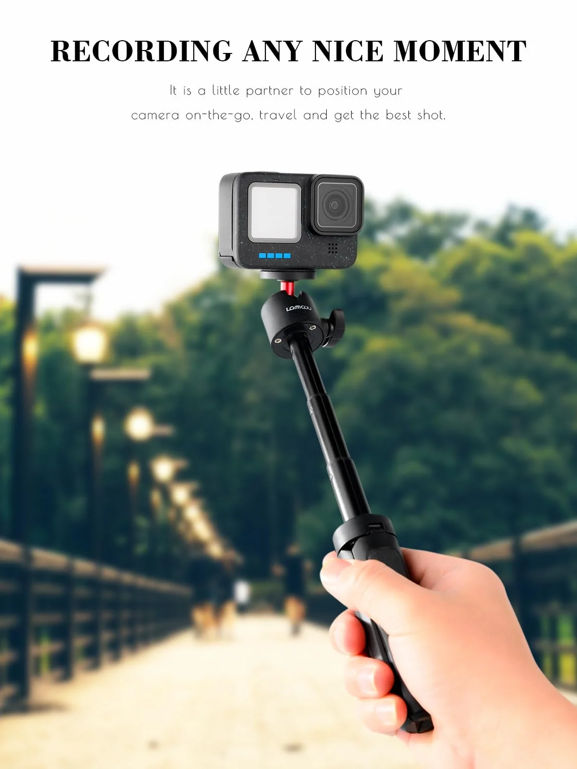 Lammcou Mini treppiede Actioncam con asta di prolunga, Selfie Stick Vlog Grip e adattatore per treppiede per Hero 13 12 11 10 9 8 7 Go3 Go2 X3 X2 Selfie Tripod