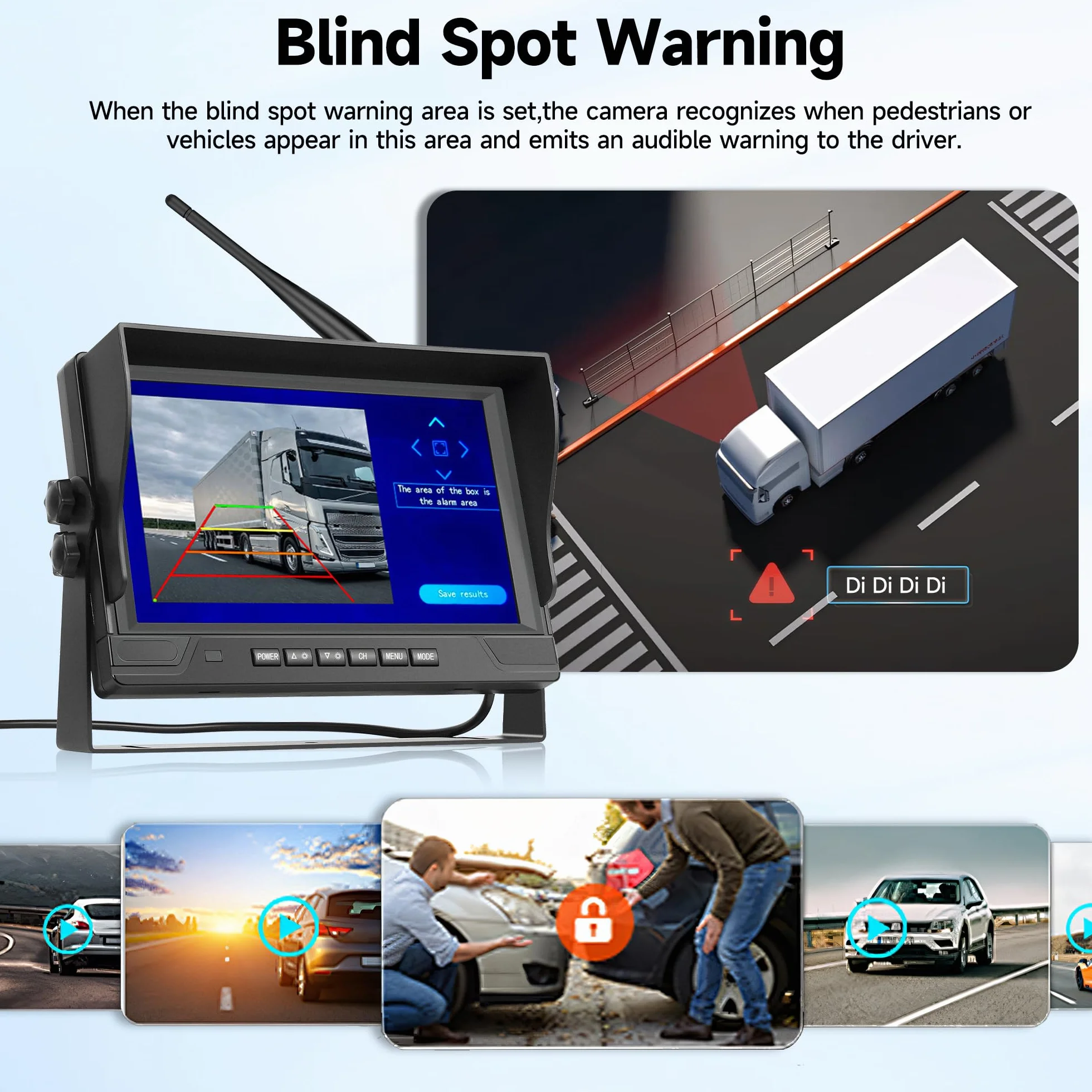 Wireless Digitale Telecamera Posteriore 2 Camera Kit con 9 Pollici IPS Monitor, Telecamera Posteriore IP68 Impermeabile, Visione Notturna, Image Flip, BSD, Loop Video, per Camion/Rimorchi/Camper/Bus