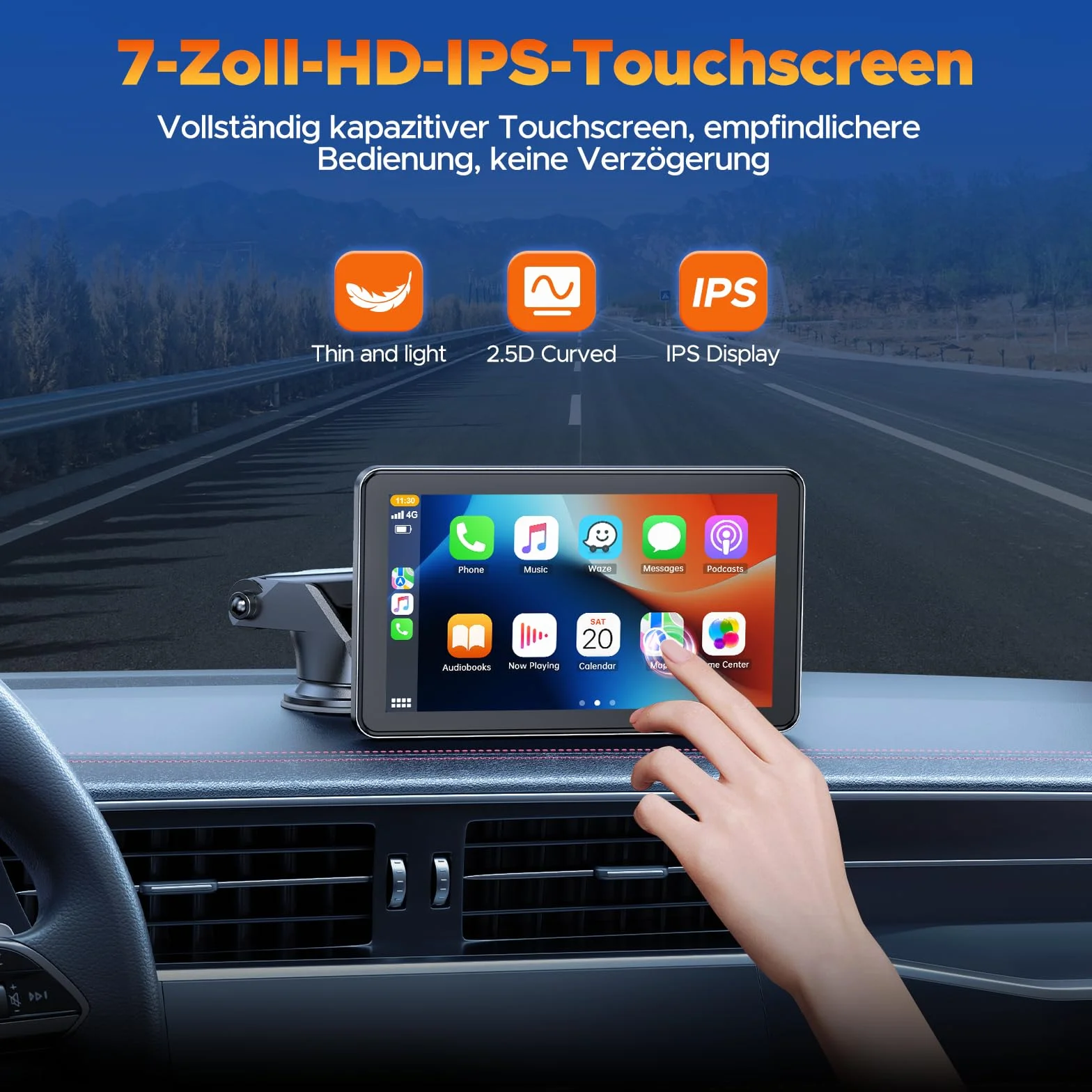 Volam 7 pollici schermo per auto carplay Display con A-pple Carplay/Android Auto,IPS Touch Screen, Mirror Link, GPS Navigazione, Assistente Vocale Siri, G00-gle, FM, AUX, Bluetooth 5.0