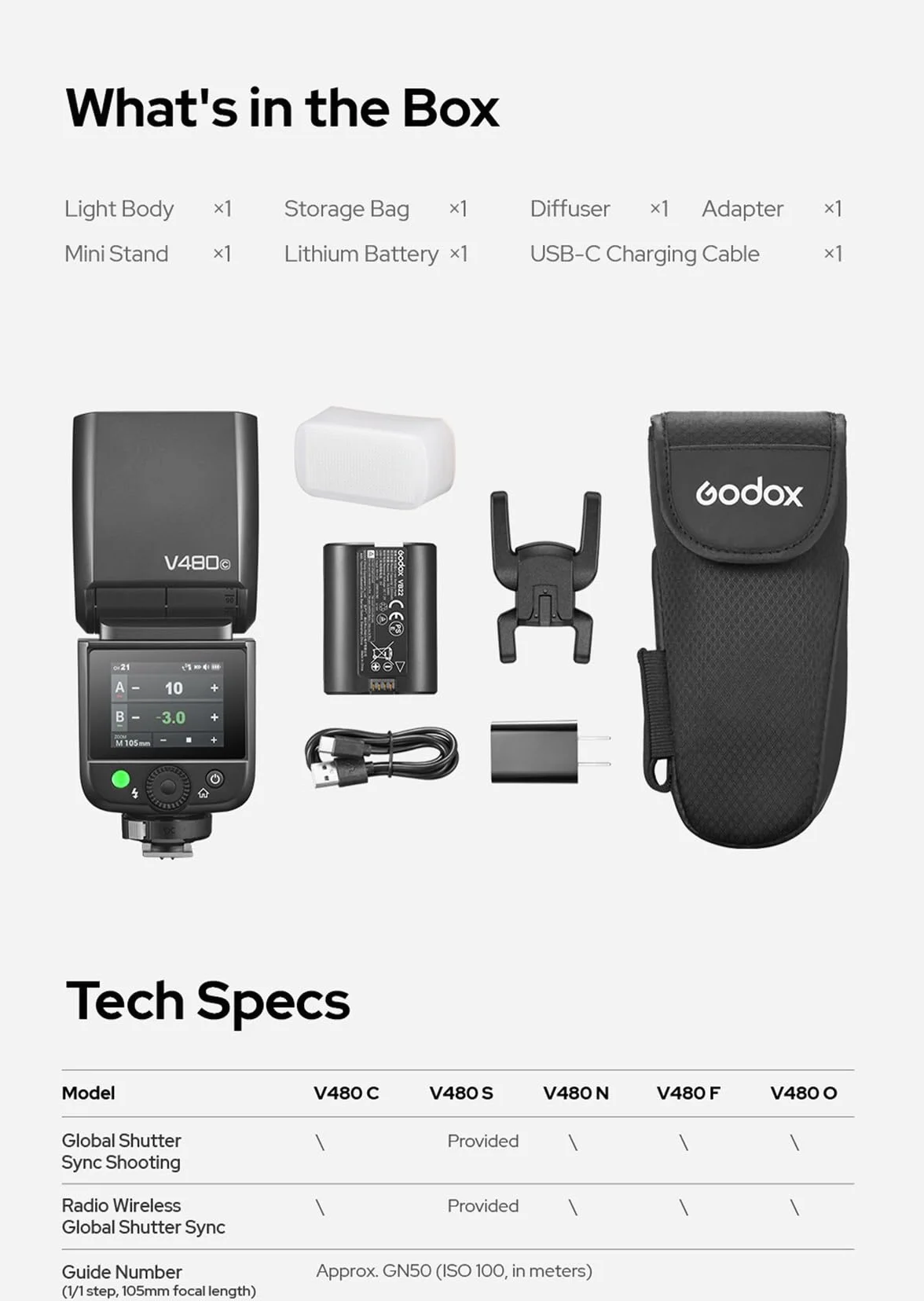 Flash GODOX V480 F per Fujifilm, V480F Touchscreen Speedlite, TTL GN50 HSS 1/8000s, Compatible with Fujifilm X100VI GFX100RF XS20 XS10 XT30 II XT5 XM5 GFX50S GFX50R X-T4 X-T3 X-E4