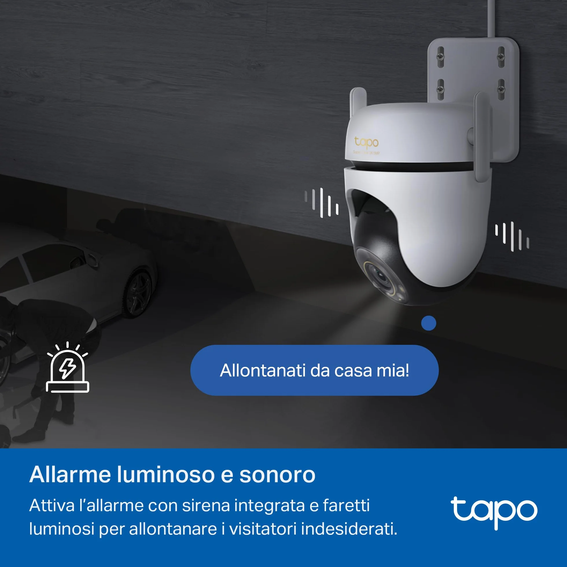 Tapo C530WS Telecamera Wi-Fi Esterno 3K 5MP 360° Visione Notturna a Colori Starlight Rilevamento AI IP66 Wi-Fi Ethernet Allarme Sonoro Luminoso MicroSD 512 GB