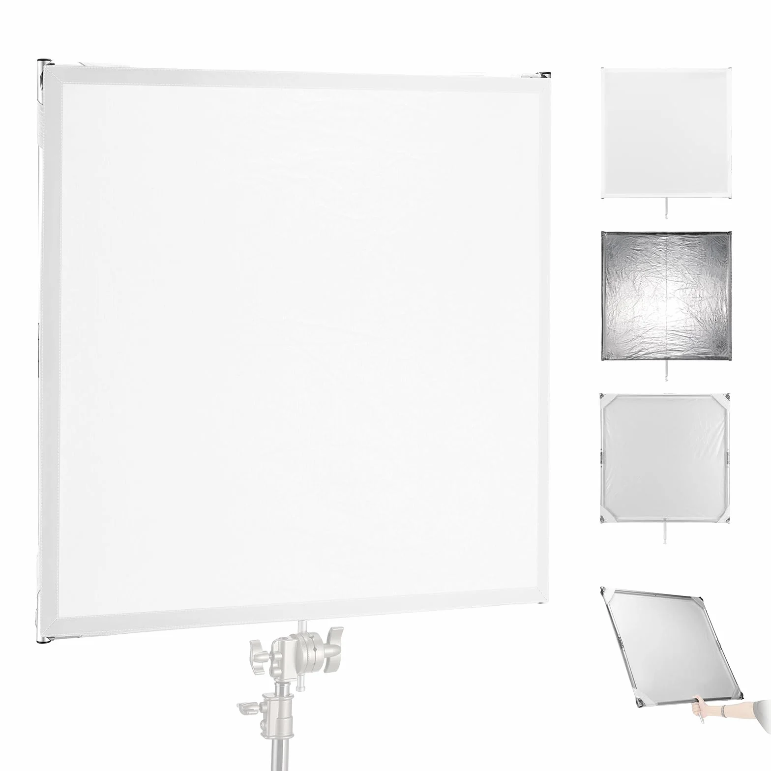 NEEWER Kit di Pannello Diffusore di Luce Scrim con Pellicola Riflettente Argenta/Bianca, Telaio Pieghevole da 35"x35" con Maniglie Baby Pin 5/8" per Stativo C Diffusore 3 in 1 per Fotografia, SF9090F