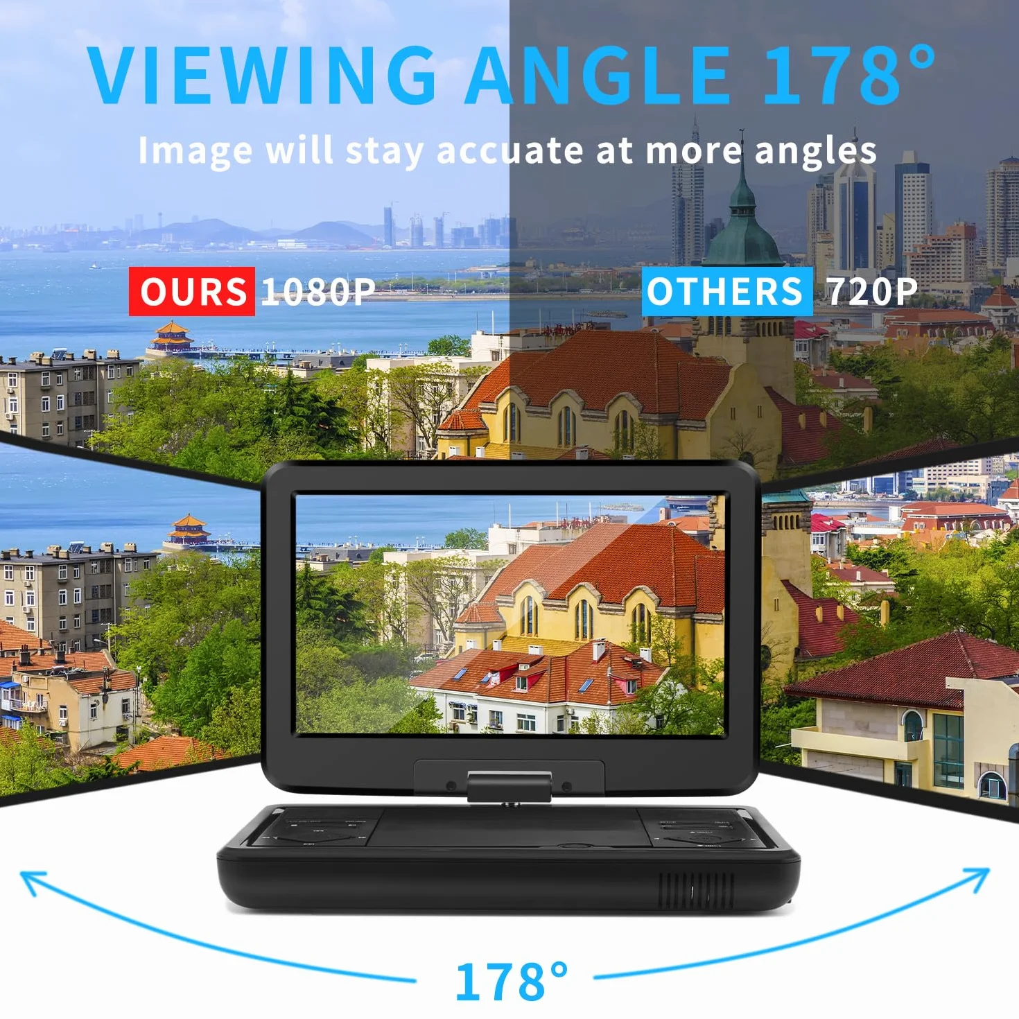 KCR Lettore DVD Portatile da 10,1 Pollici con TV DVB-T2 Integrata, Schermo LED Girevole, USB/HDMI/AV, Batteria Ricaricabile