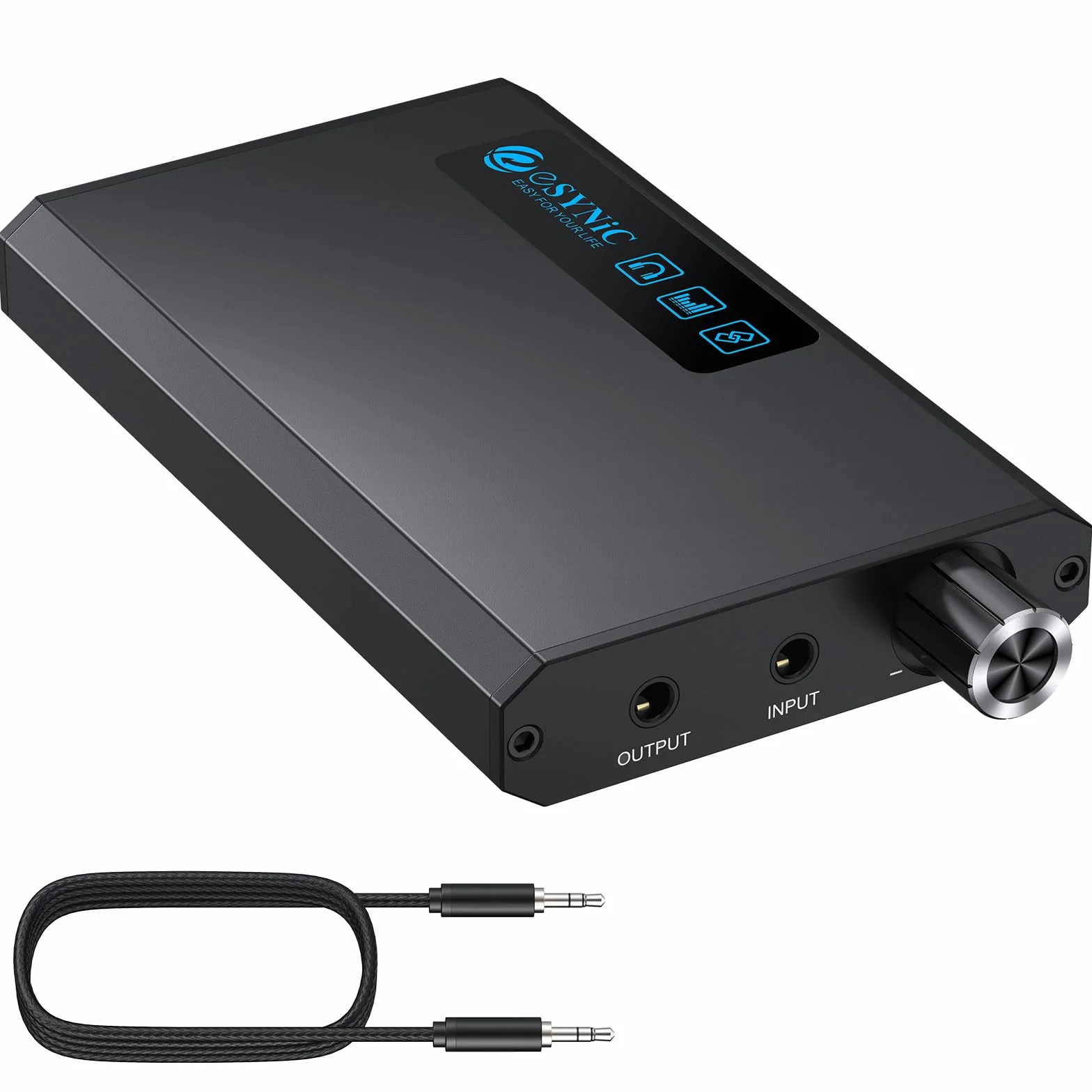 eSynic HiFi Amplificatore per Cuffie con Ricevitore Bluetooth 5.1, Impedenza 16-300Ω, 2 Livelli di Guadagno, Batteria Ricaricabile 1500mAh con Cavo USB-C e Cavo Audio, in Alluminio per MP3 Smartphone