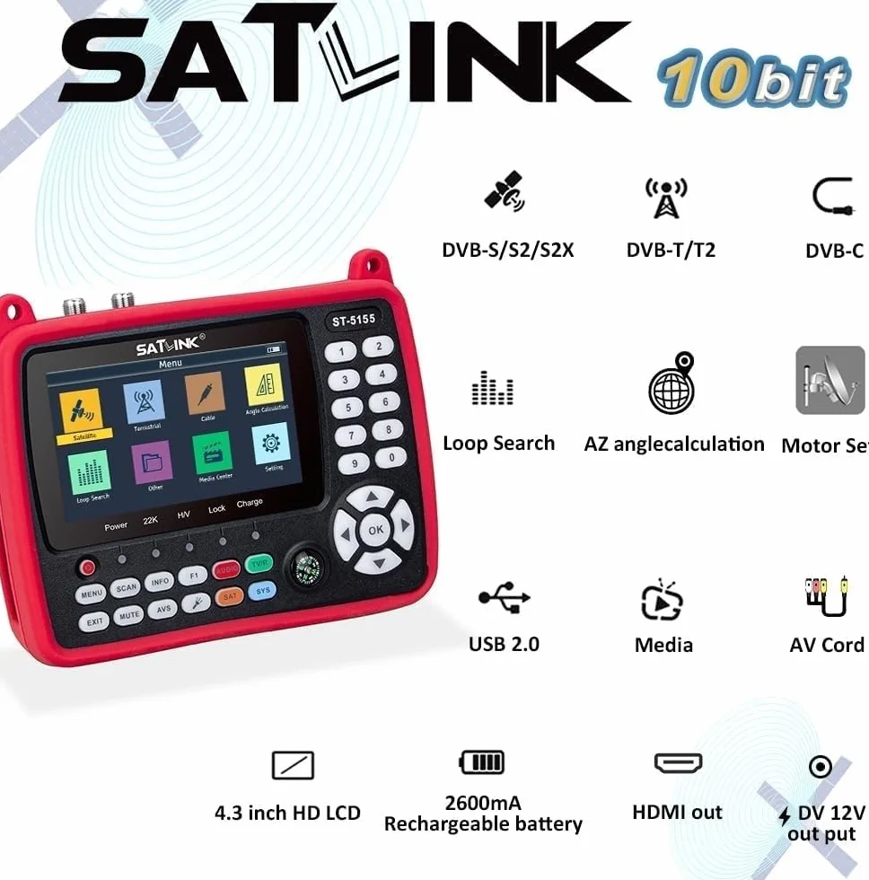Satlink ST-5155 H.265 (10 bit) DVB-S/S2/T/T2/C Combo Misuratore