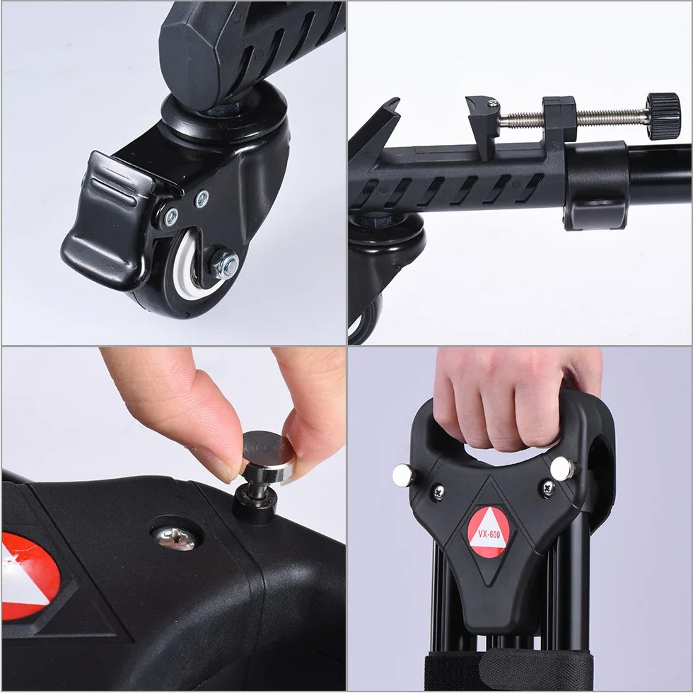 Photography Professional - Treppiede universale pieghevole con ruote in gomma e supporti regolabili per fotocamere Canon, Nikon, Sony, DSLR, videocamere, video illuminazione, portata massima 20kg