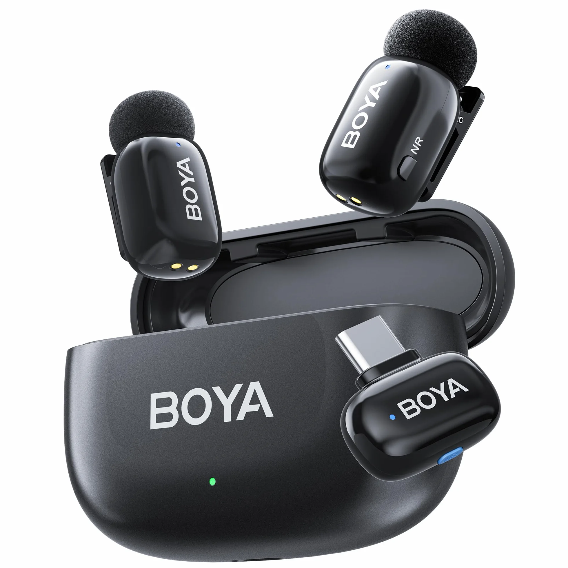 BOYA Mini 2 Microfono Wireless iPhone e Android, Microfono Lavalier Wireless per video social, 48kHz/24Bit, 100m di Portata, 30 Ore di Batteria, Cancellazione Del Rumore AI, TikTok