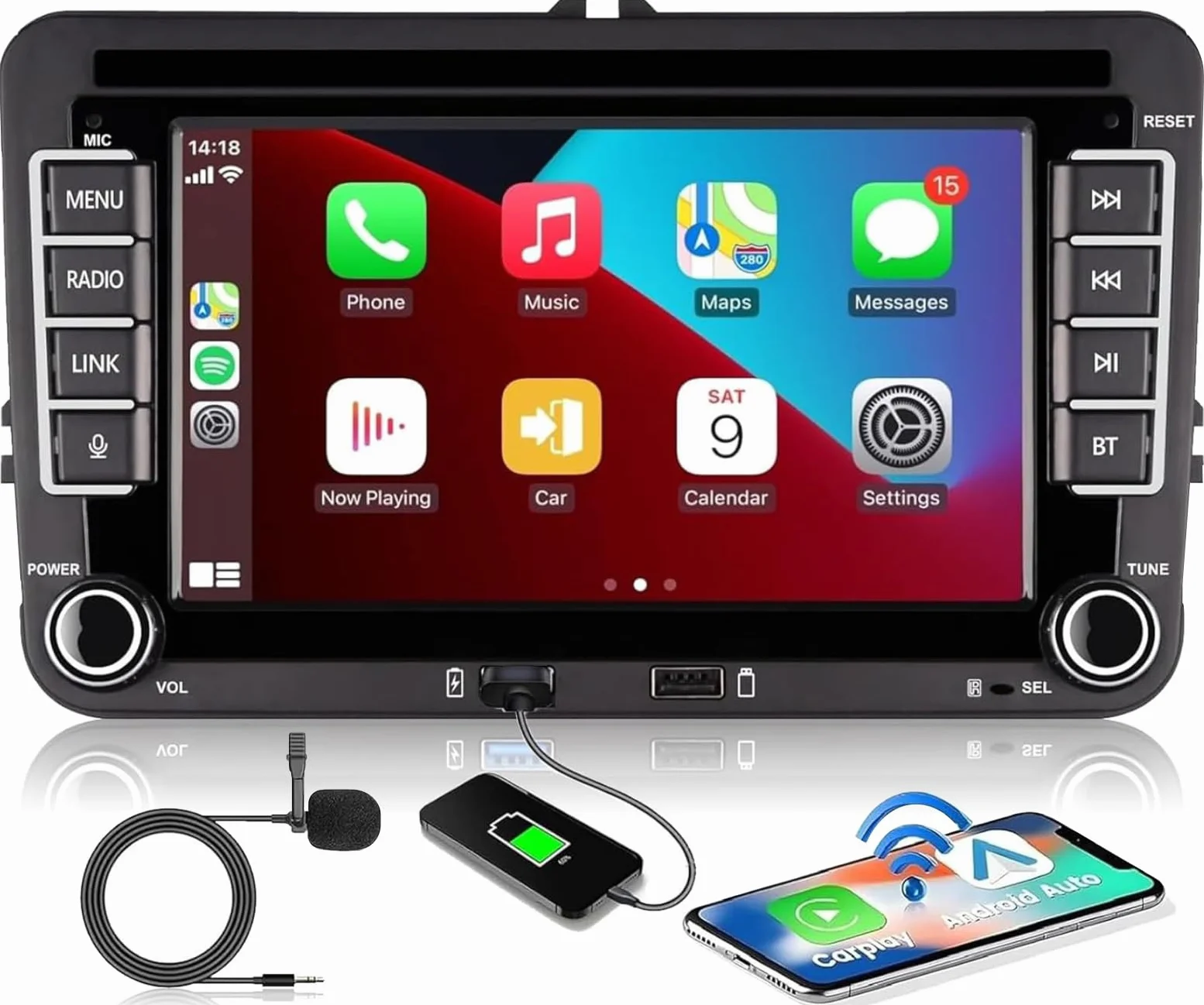 VW Auto radio of Golf 5 6 Doppio Din compatibile con CarPlay wireless/Android Auto per VW Polo Passat Caddy EOS T5 Touran con 7 Pollici IPS Mirror Link Bluetooth/FM/AM/USB/EQ/SWC