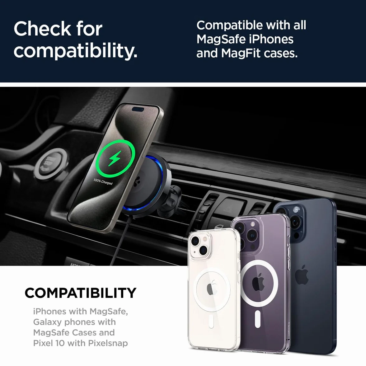 Spigen OneTap Pro MagFit CryoMax Ricarica Wirelss Auto per Cellulare con Ventola di Raffreddamento, Supporto Telefono MagSafe Compatibile con iPhone 17/17e/16/15/14 Pro Max e PixelSnap - Presa d’Aria