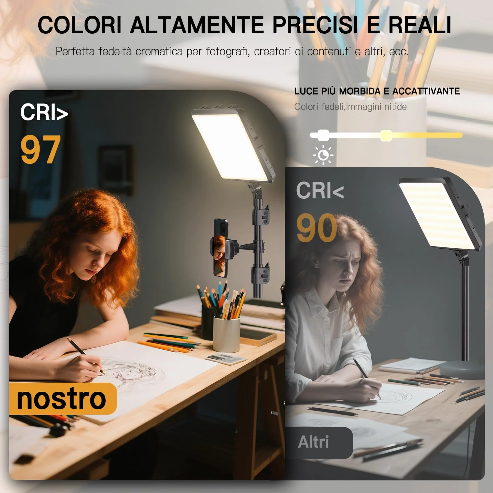 Kit di 2 Luci Video a LED, Luce da Studio Dimmerabile 2800-6500K Kit con Supporto per Treppiede e Supporto per Telefono, Luce Flusso da 185,4 cm per Fotografia Foto di Prodotti, Personaggi, Youtube