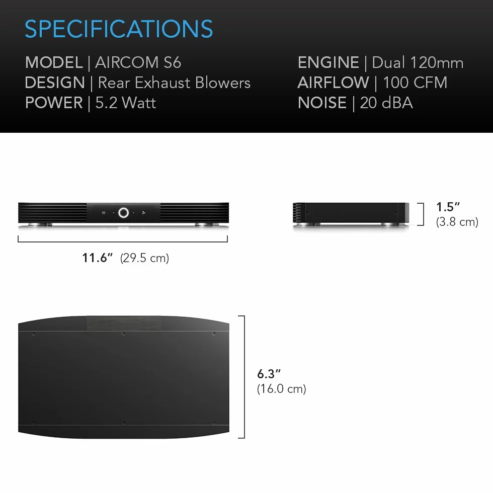 AC Infinity AIRCOM S6 sistema di raffreddamento silenzioso 12" (30 cm) per ricevitore amplificatore DVR