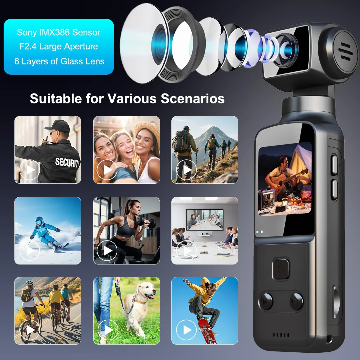 5K Bodycam, Mini Action Cam per Vlog POV, Videocamera Telecamera Portatile con Obiettivo Ruotabile 270°, Fotocamera Subacquea con Microfono Esterno, Clip e Scheda TF da 64 GB