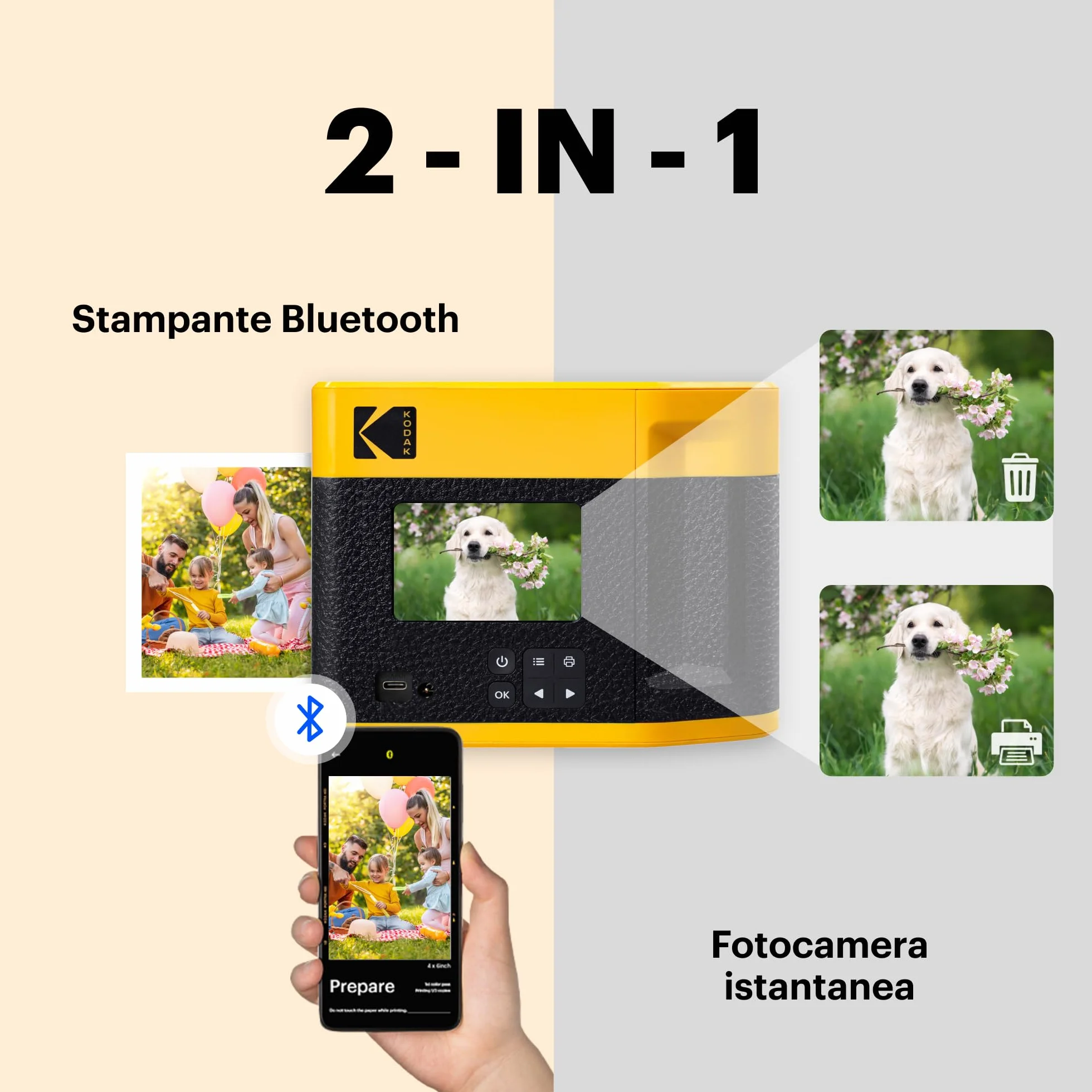 KODAK Mini Shot 4 ERA Weihnachtsgeschenke 4PASS 2-in-1 Sofortbildkamera und Fotodrucker (10x10cm) Sofortbildkamera + 10 Blatt im Lieferumfang enthalten + 60-Blatt-Patrone, Gelb