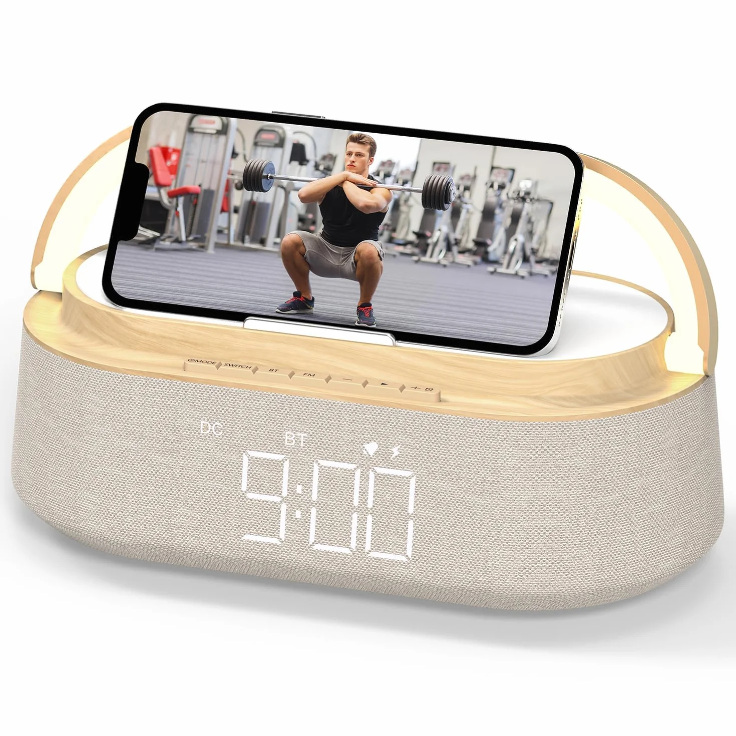 COLSUR Radiosveglia Digitale con Ricarica Wireless, Radio FM Sveglia con Allarme, Bluetooth Speaker, USB Luce Notturna, Display LED