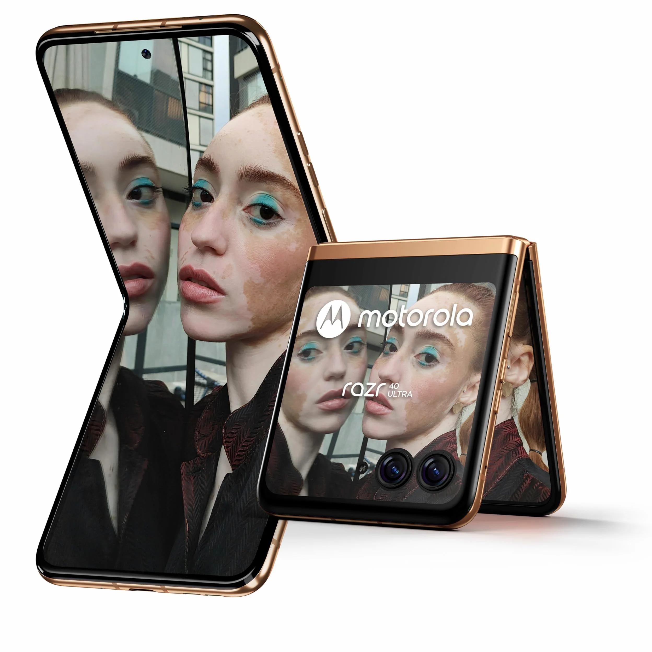 Motorola RAZR 40 Ultra (display flessibile 6.9" pOLED 165Hz, display esterno full screen 3.6" pOLED, 5G, Selfie Cam 32 MP, 8/256 GB, 3800 mAH, caricatore 33W, Dual SIM, Android 13), Peach Fuzz