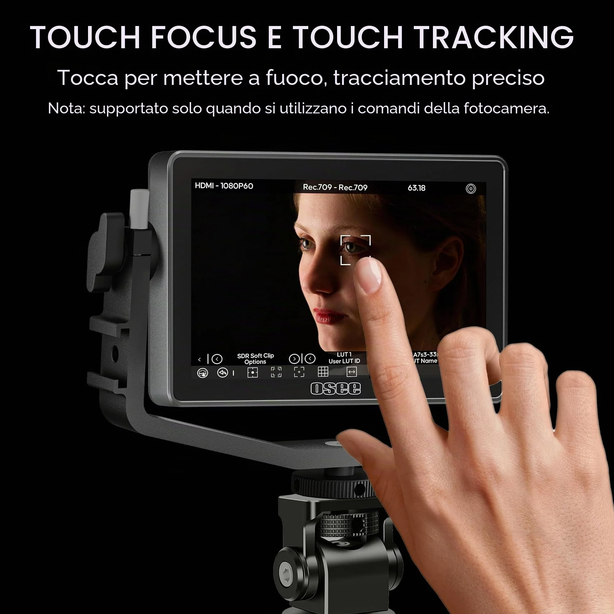 Osee G7 Pro Monitor Video per Fotocamera 7 Pollici 3000nits Touchscreen Monitor di Campo con Controllo Telecamera, Ingresso/Uscita HDMI 3G-SDI, LUT 3D, Touch to Focus DSLR Monitor