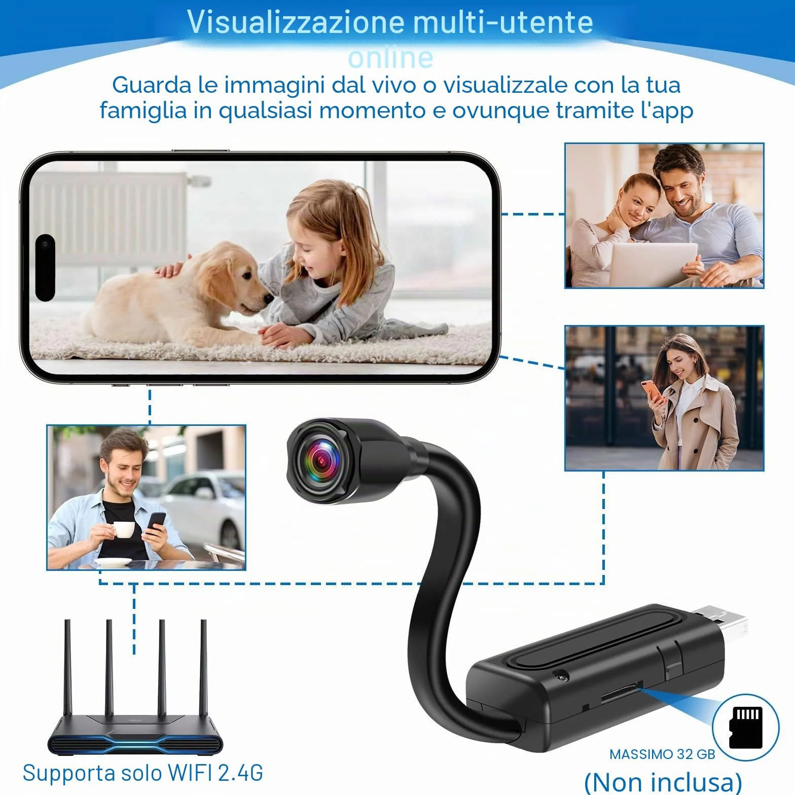2.4 G WiFi Telecamera Nascosta USB Fotocamera HD 1080P Wifi Telecamera Spia, Mini Telecamera Spia Nascosta supporto di Rilevamento del Movimento e Vista Remota