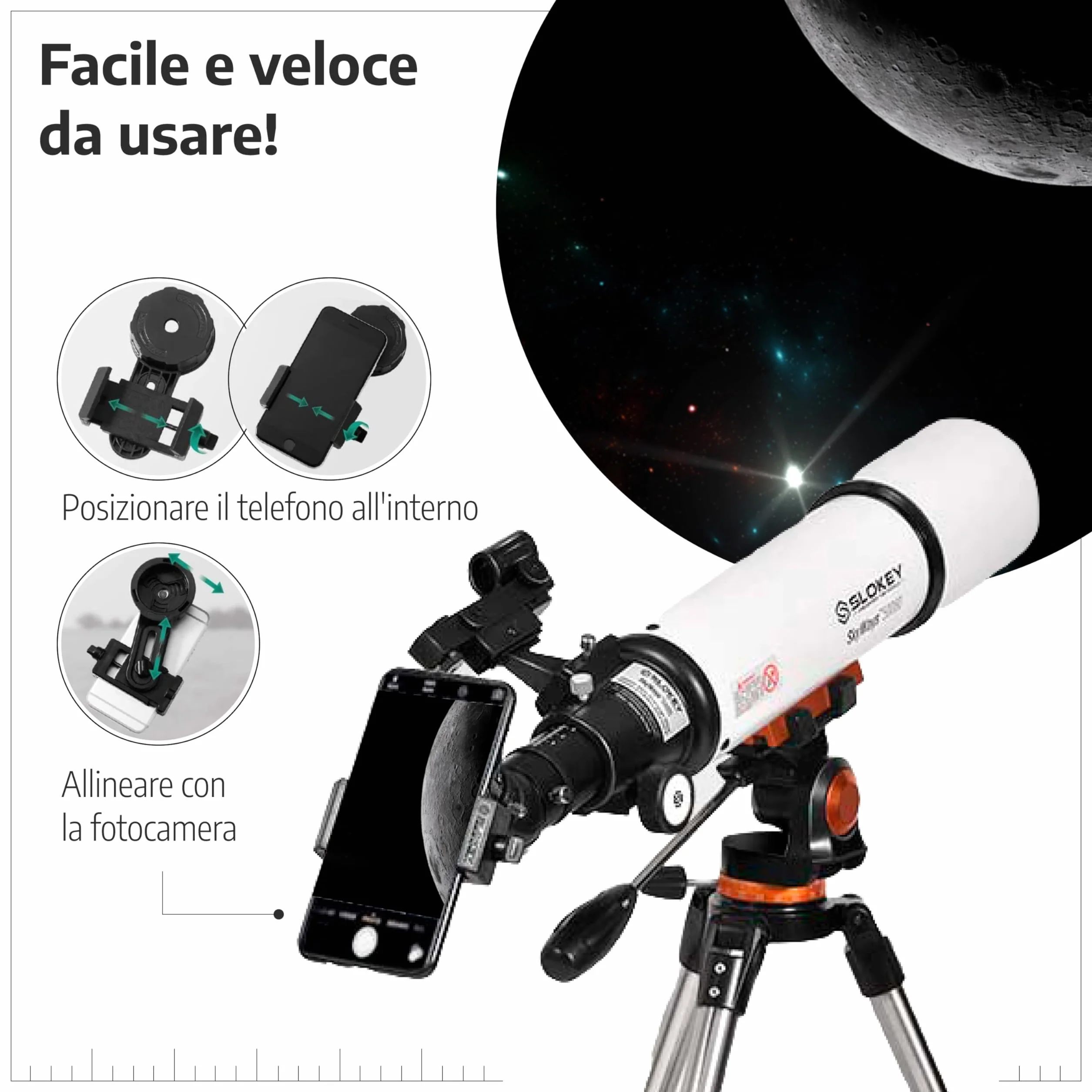 Telescopio Astronomico Professionale per Principianti Adulti - Portatile e Potente 20x-250x, Facile da Installare e Utilizzare - Ideale per Osservare la Luna, Pianeti, Galassie e Altro Ancora