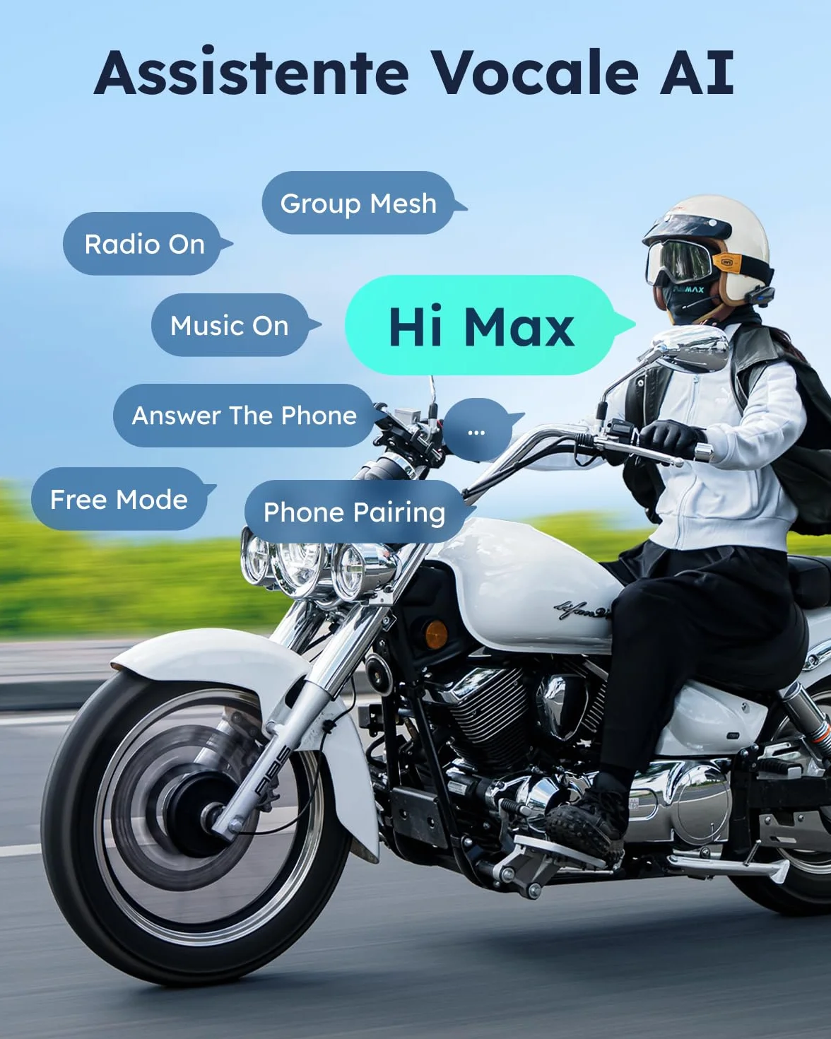 ASMAX S1 Interfono Moto, Comunicazione Bluetooth con Controllo Vocale, Interfono Mesh per 8 Piloti, Ricarica Rapida/Universale/Cancellazione del Rumore/IP67 Impermeabile, Singolo