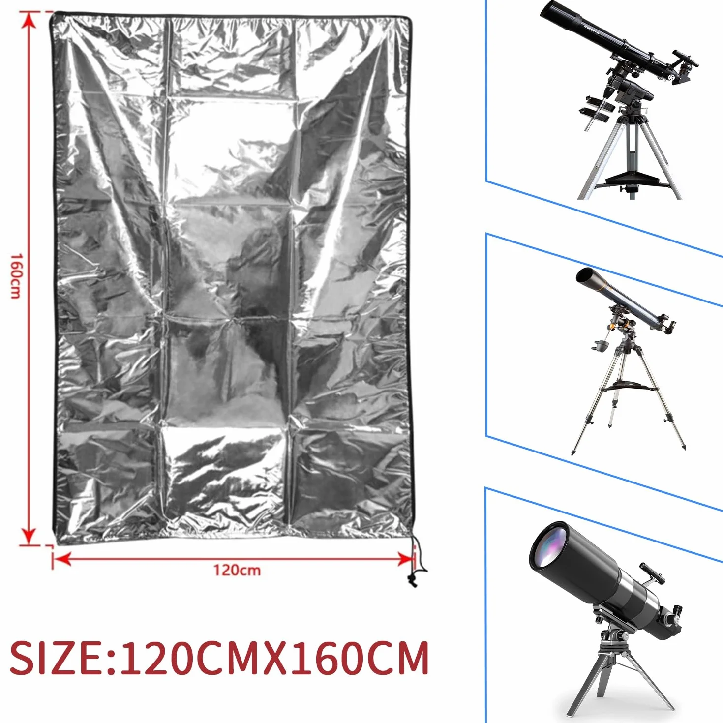 Copertura telescopica 120 x 160 cm, con custodia portaoggetti, copertura telescopio per esterni, copertura impermeabile per telescopio, protezione antipolvere telescopica, antipolvere, antivento