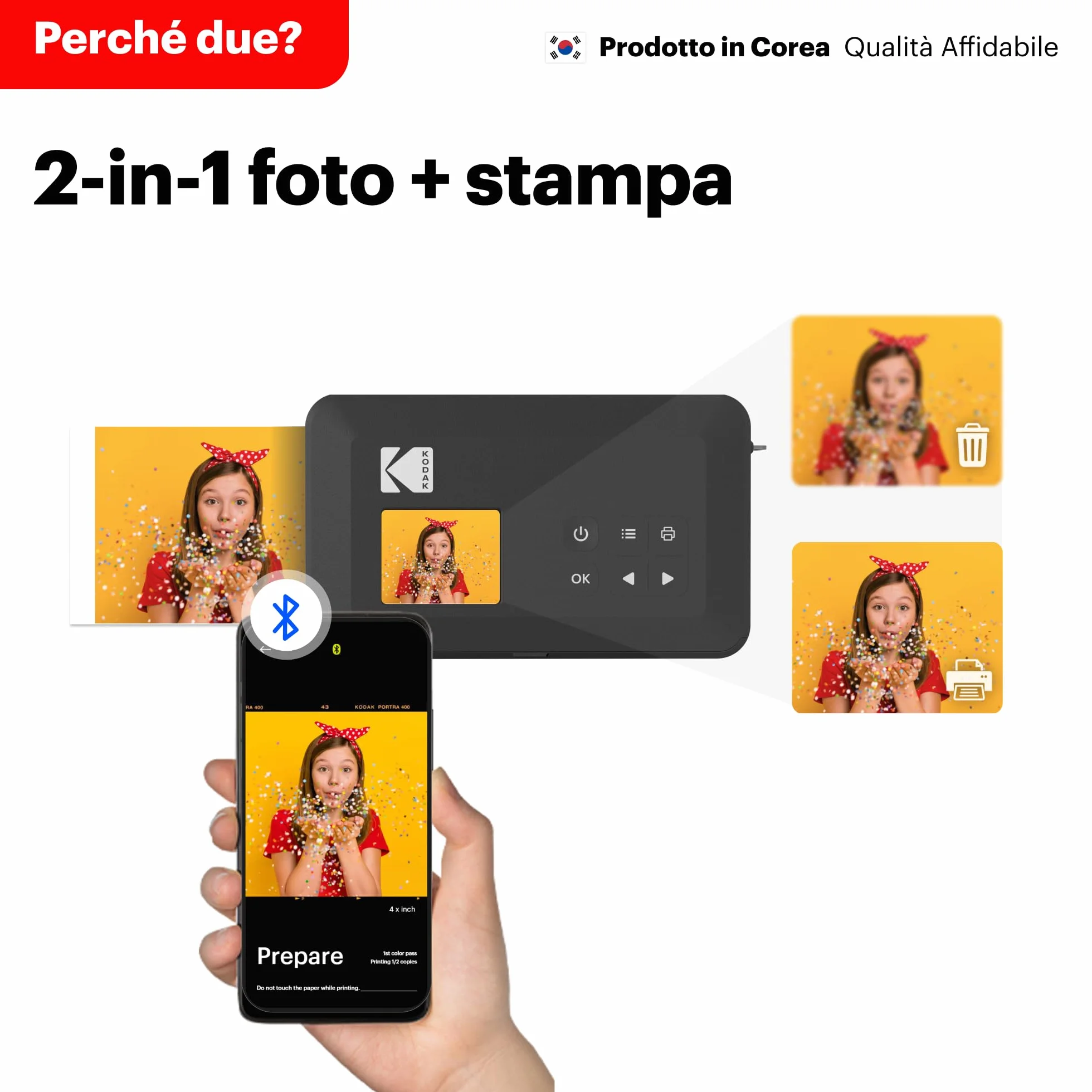 KODAK Mini Shot 2 Retro 4PASS 2-in-1 Fotocamera Istantanea & Stampante Fotografica (5.3x8.6cm) + 8 Fogli, Giallo