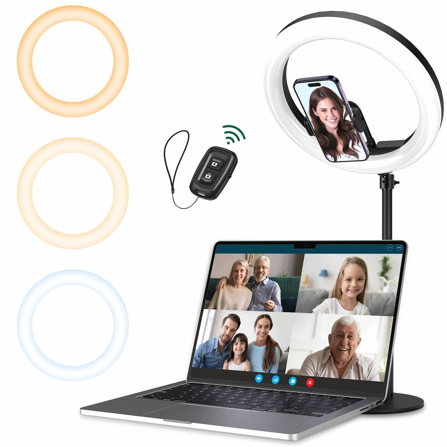 Atumtek Luce Anulare LED per Computer Portatile, 10" Ring Light Dimmerabile per Desktop, 3 Modalità di Illuminazione per Videoconferenza, Chiamata con Zoom, Diretta Streaming, Trucco, TikTok, Vlog