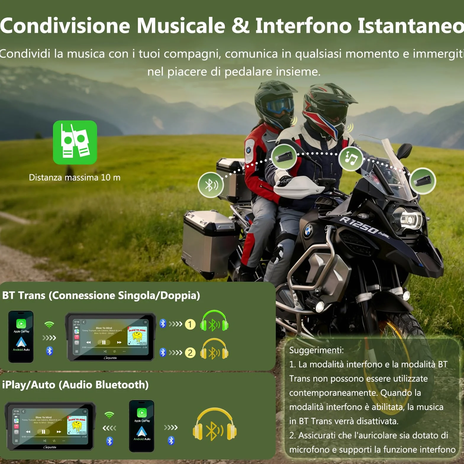 Carpuride W602BS Pro Carplay Schermo per BMW Moto, Nativo Wonder Wheel Controllo e Lettura Dati, Senza Fili CarPlay e Android Auto, 6,25" Impermeabile Touchscreen, OTA, Doppio Bluetooth, Interfono.
