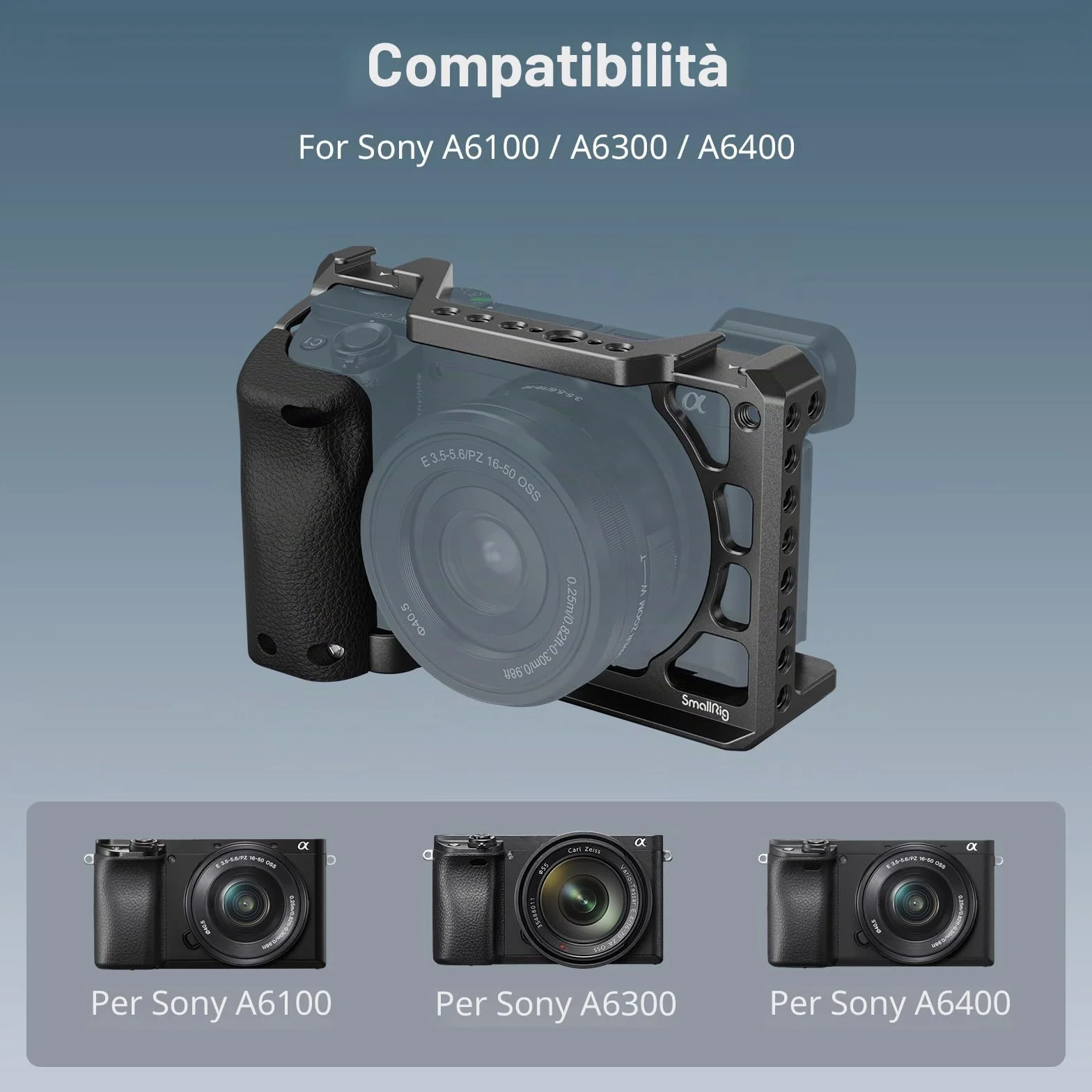 SMALLRIG Cage con Impugnatura in Silicone per Sony A6100 / A6300 / A6400-3164B