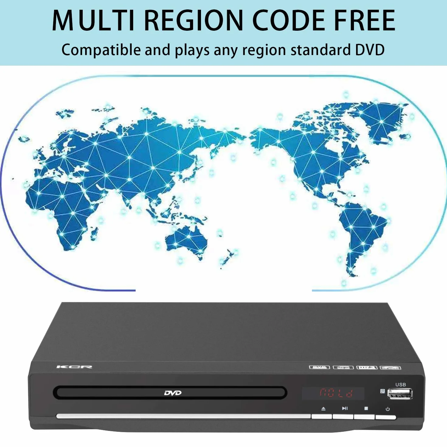KCR Lettore DVD Per Tv, compatibile con lettore CD/DVD / MP3 con telecomando, porta USB Supporto Uscita HDMI (disco blueray non supportato) Nero (225)