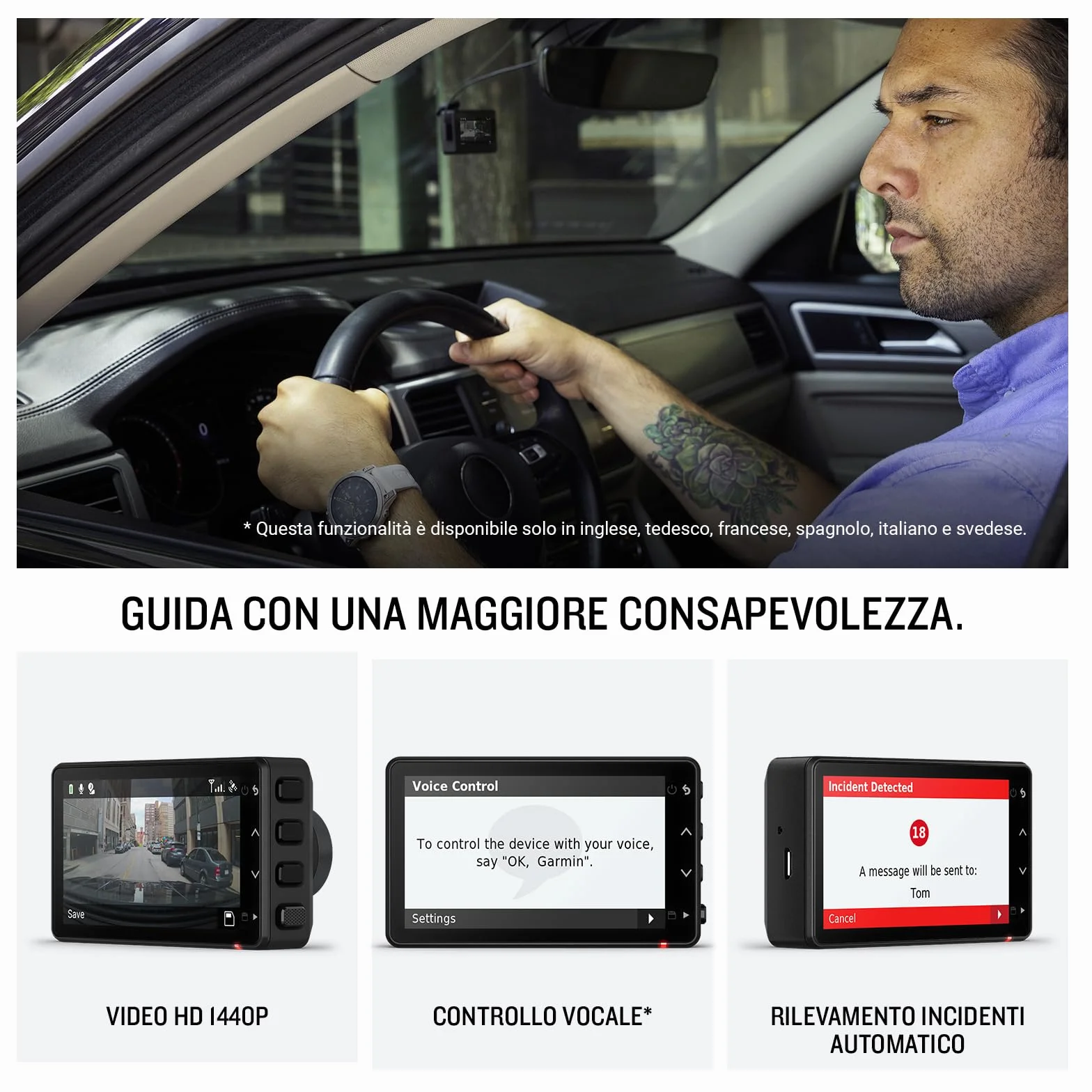 Garmin Dash Cam Live, Dash Cam con connessione LTE ininterrotta a 1440p con campo visivo di 140 gradi