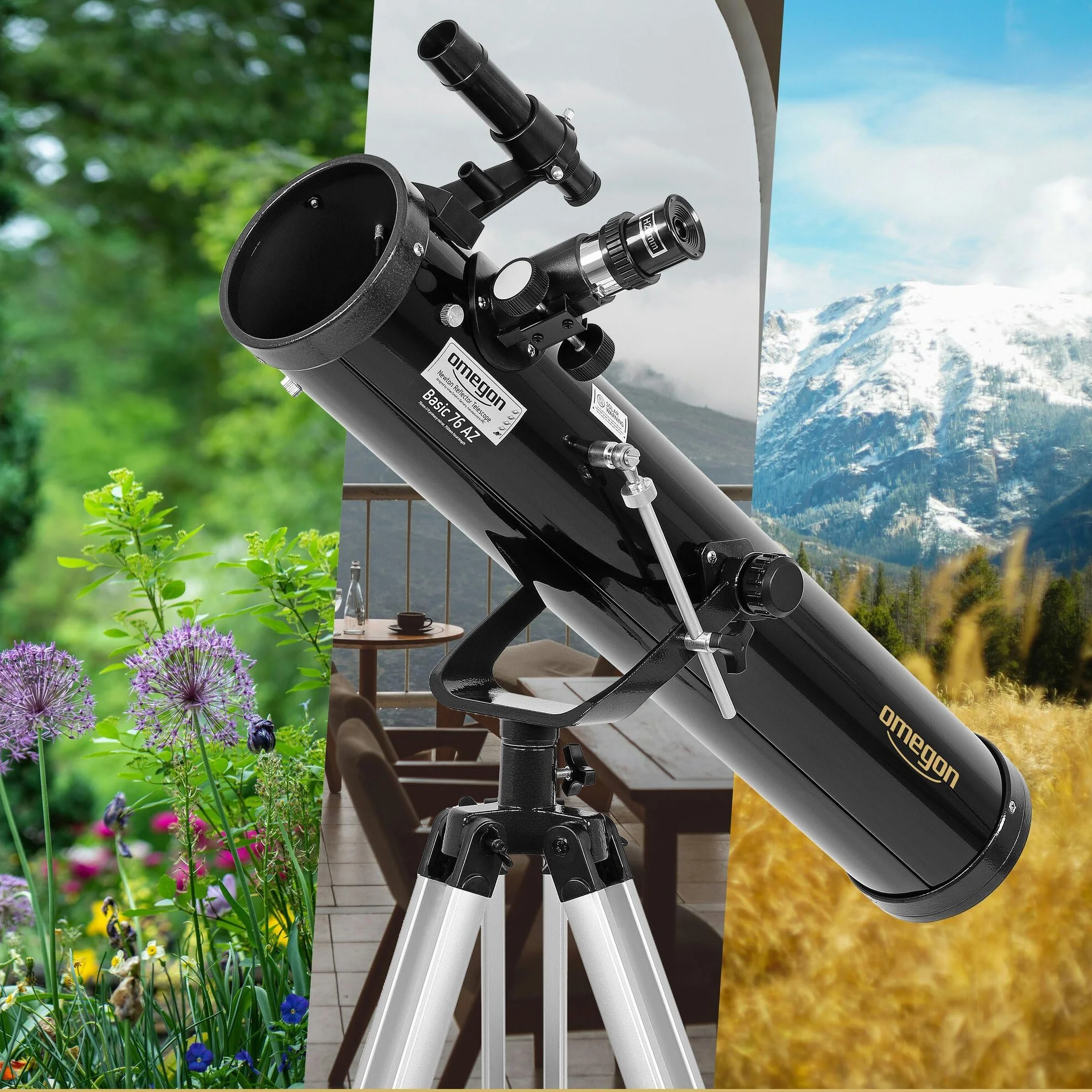Telescopio Omegon N 76/700 AZ-1 | Telescopio a specchio per principianti | Montatura azimutale | Compatto e leggero | Per la Luna e i pianeti | Telescopio astronomico per giovani e adulti