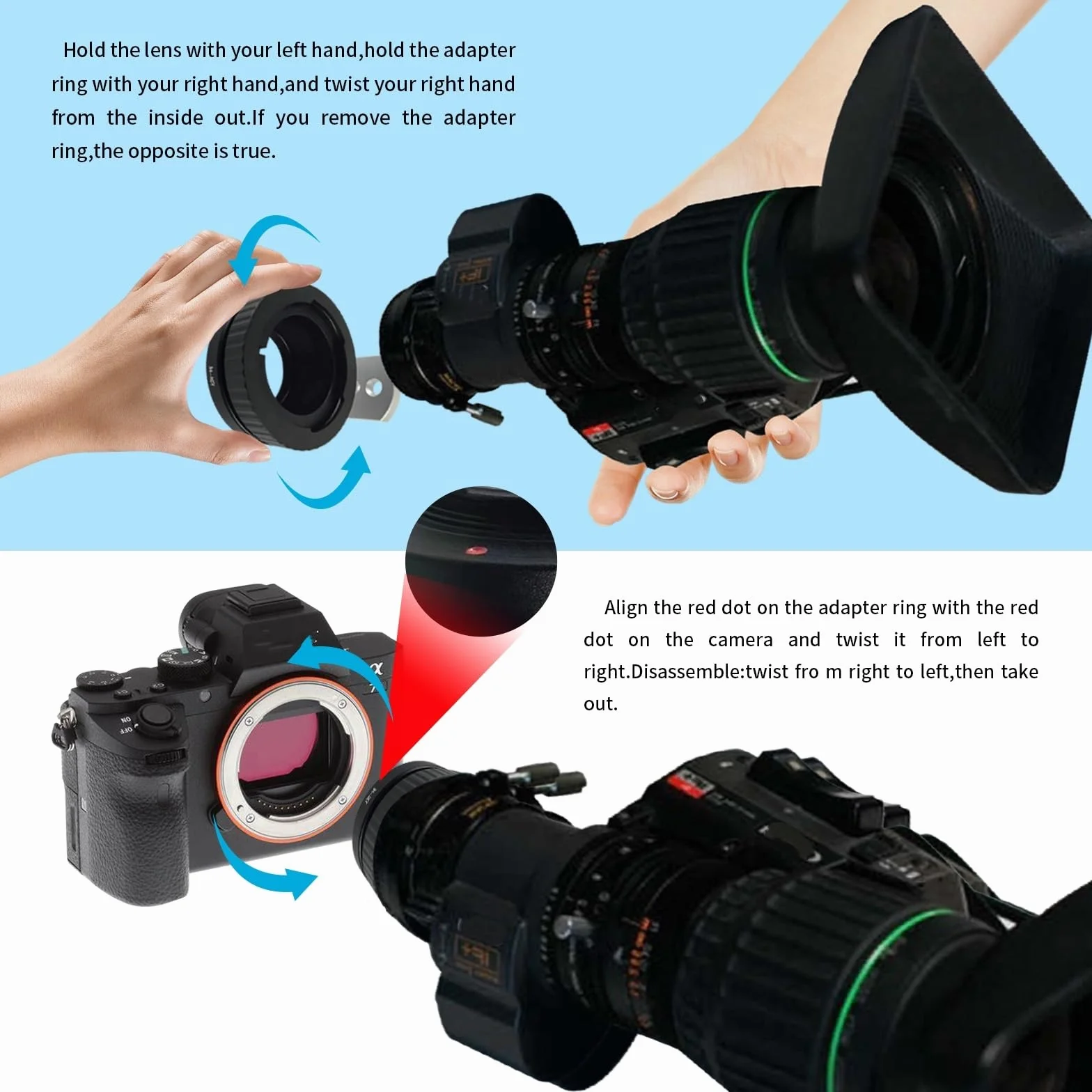 B4-NEX - Adattatore per obiettivo B4 2/3", compatibile con fotocamera Alpha E-Mount a7,a7S,a7II,NEX-3 NEX-5,NEX-C3,NEX-5N,NEX-7,NEX-F3,NEX-5R,NEX-6,B4 to NEX con treppiede