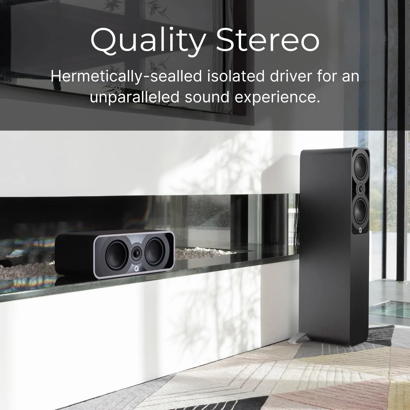 Q ACOUSTICS Altoparlante centrale 5090 nero satinato – 2 x 4,5 Mid/Bass Driver, 1 x 1 Tweeter – Altoparlanti TV per sistema audio surround – Altoparlanti per giradischi in vinile Hi-Fi, altoparlanti