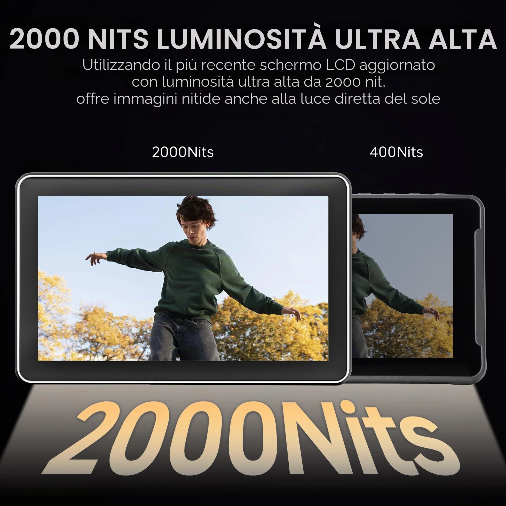 VILTROX DC-X2 Monitor da Campo per Fotocamera 2000 Nits 6" HDR Touchscreen DSLR Camera Monitor con1920x1080 IPS 4K HDMI Loop in/Out Forma d'onda LUT 3D Video Peaking Focus Assist Batteria Paraluce