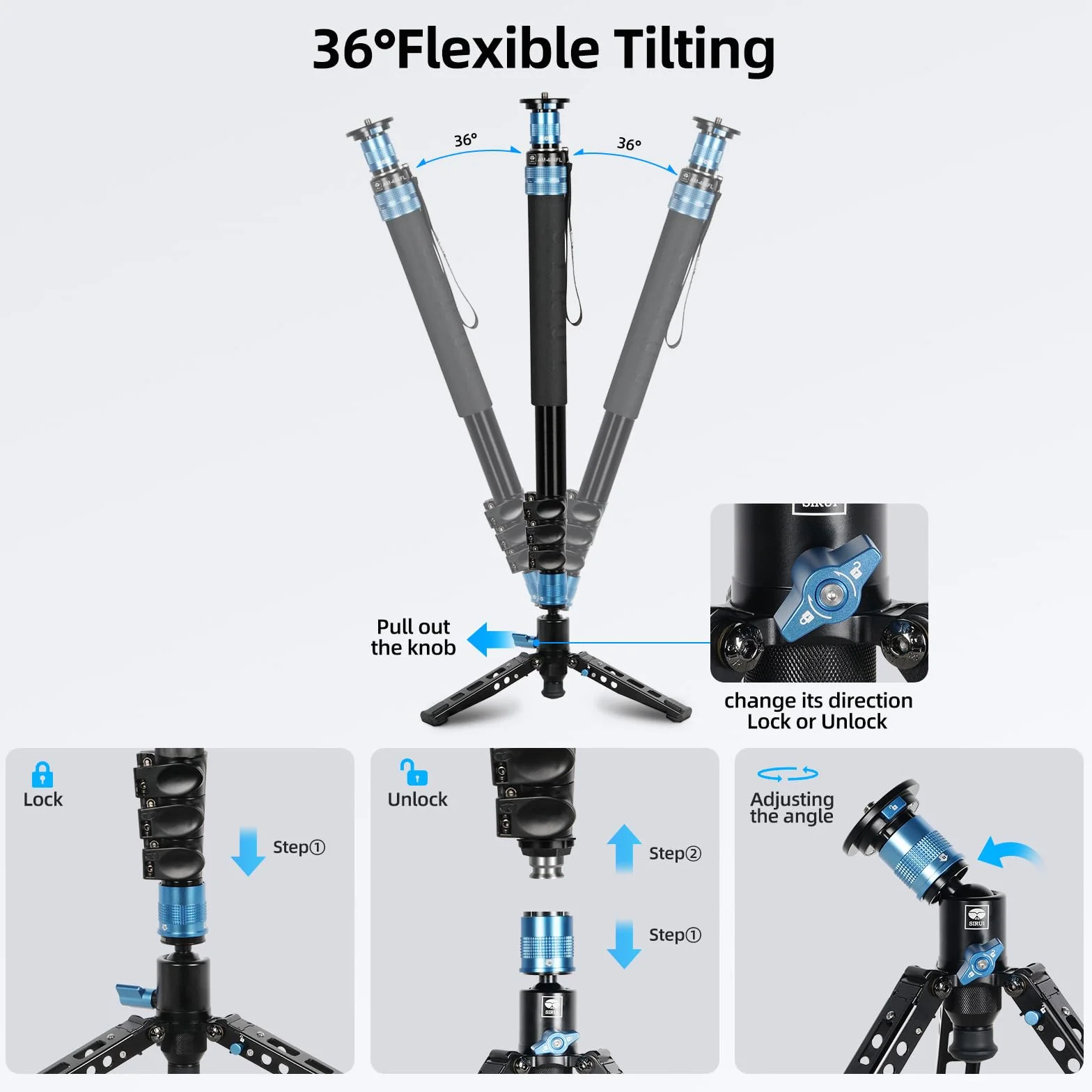 SIRUI AM-404FL Monopiede Video, 190cm Monopiede Fotografico Professionale con Base, Portatile Monopiedes da Viaggio in Alluminio a 4-Sezioni per Fotocamera Reflex, Videocamera, Carico Massimo 12KG