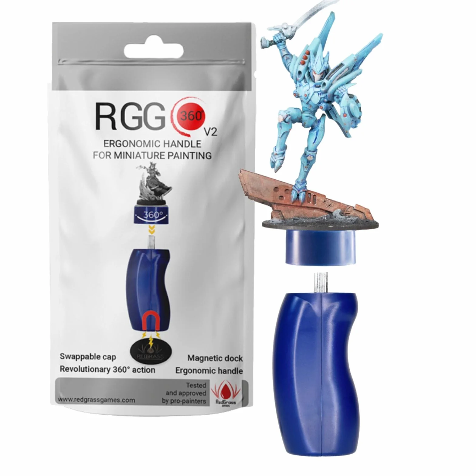 Redgrassgames RGG 360 V2 - Manico per pittura in miniatura, colore: blu magnetico