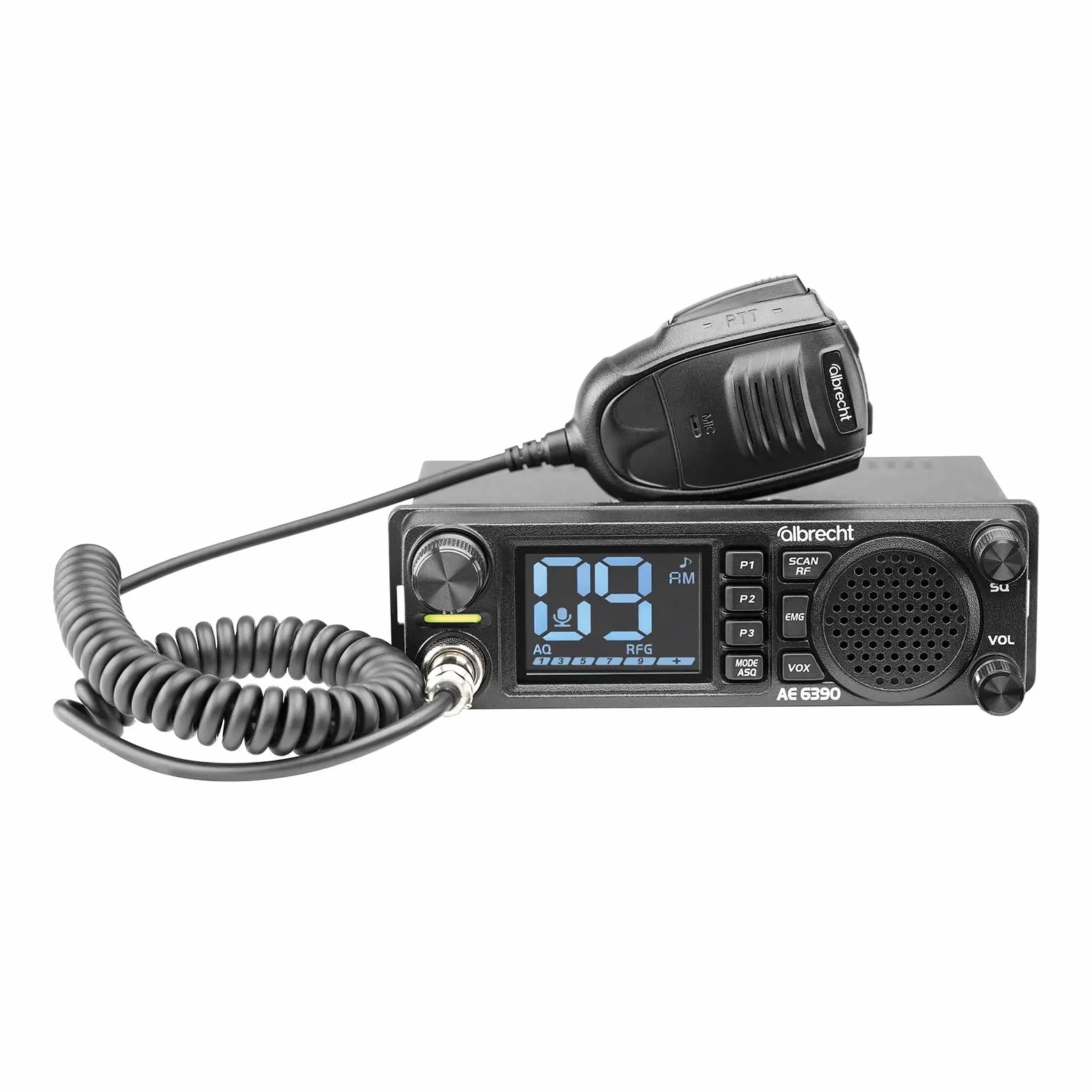 Albrecht AE 6390 CB - Display da 2,4", funzione vivavoce VOX, montaggio DIN, 40 canali AM/FM, altoparlante anteriore da 2 W, ricerca canale, guaina RF, microfono e accessori, colore nero, 12639