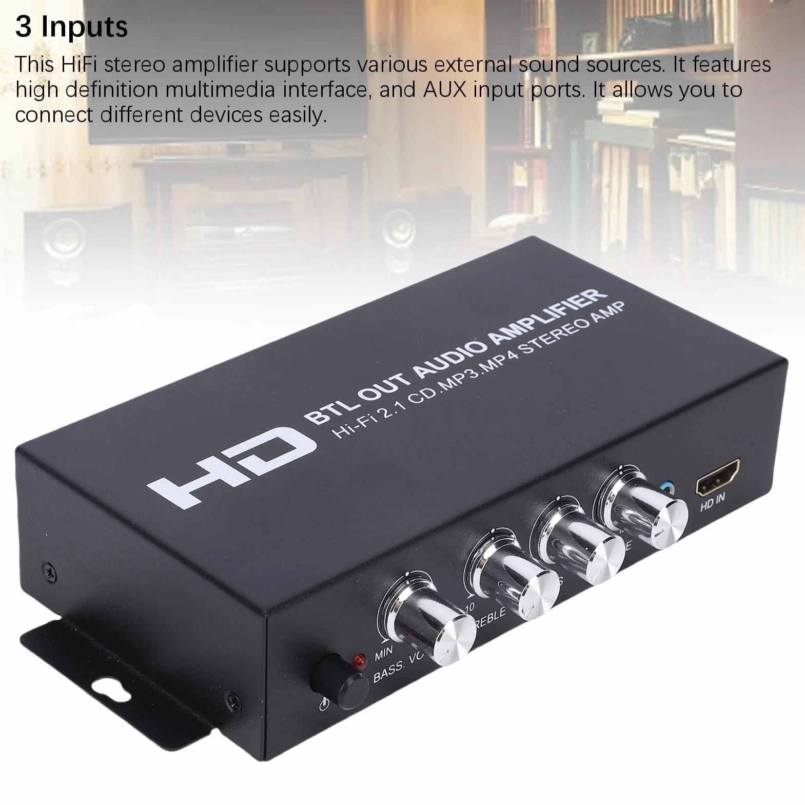 Amplificatore Audio Stereo Bluetooth HiFi Doppio Canale con Ingressi HDMI RCA AUX
