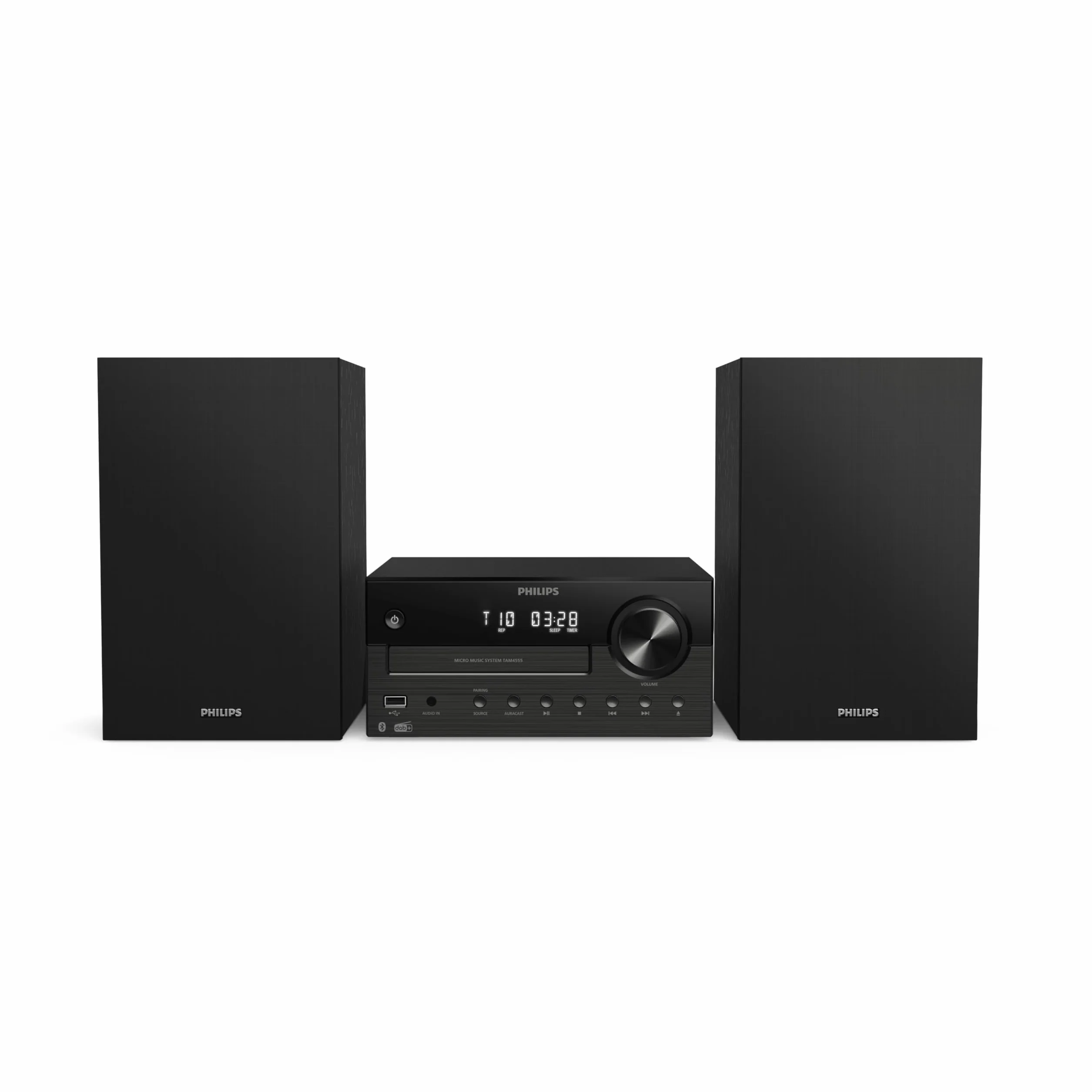 Philips TAM4555M2 Sistema Micro Hi-Fi – 100W, Altoparlanti Bass Reflex, DAB+/FM, CD, USB, Audio-in, Bluetooth 5.4, Auracast, Telecomando, Digital Sound Preset, Imballaggio ecologico