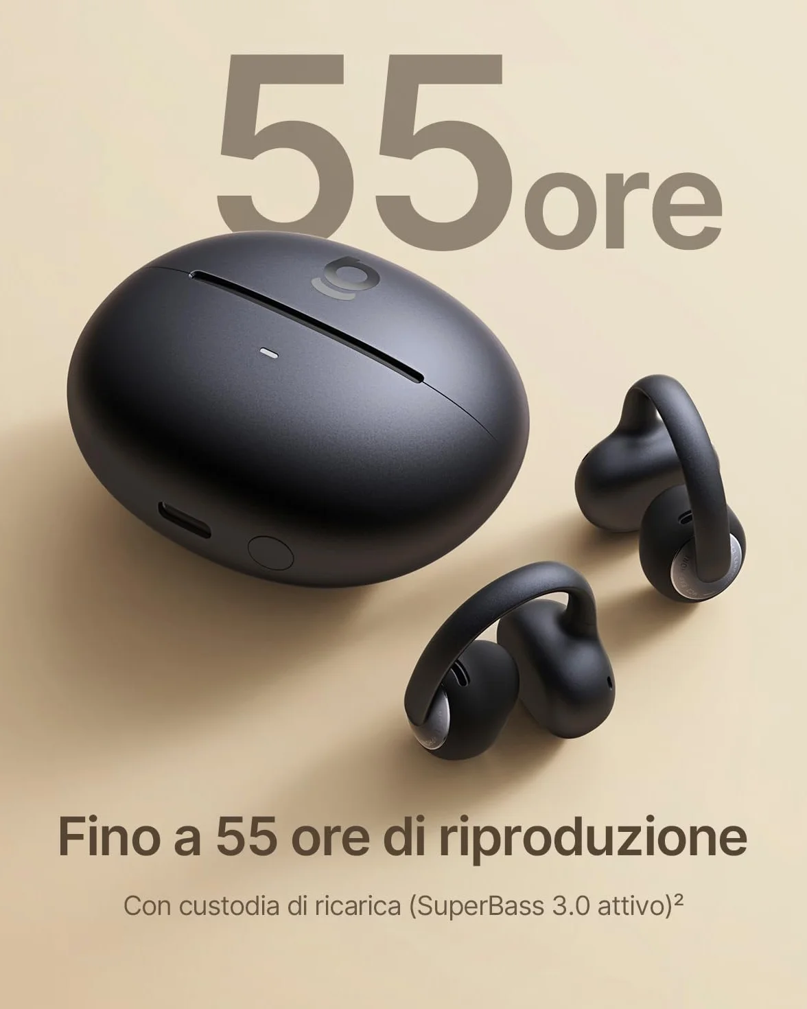 Baseus MC2 Cuffie Open-Ear, Auricolari a Clip con CloudComfort 2.0, Hi-Res Audio, LDAC, SuperBass 3.0, Bluetooth 6.0, 4 Microfoni con IA per chiamate nitide, 55 h di autonomia, IP67, leggeri 5,1 g