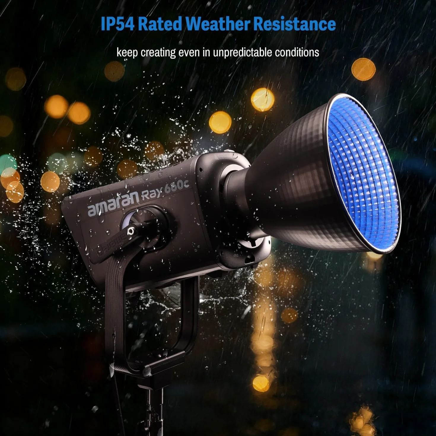 Amaran Ray 660c Luce Video LED RGBWW, 660W Potente Luce Studio COB Full-Color, Design All-in-One con Alimentazione Integrata, IP54 Impermeabile, 2.300K-10.000K, OmniColor Engine, Controllo App/DMX
