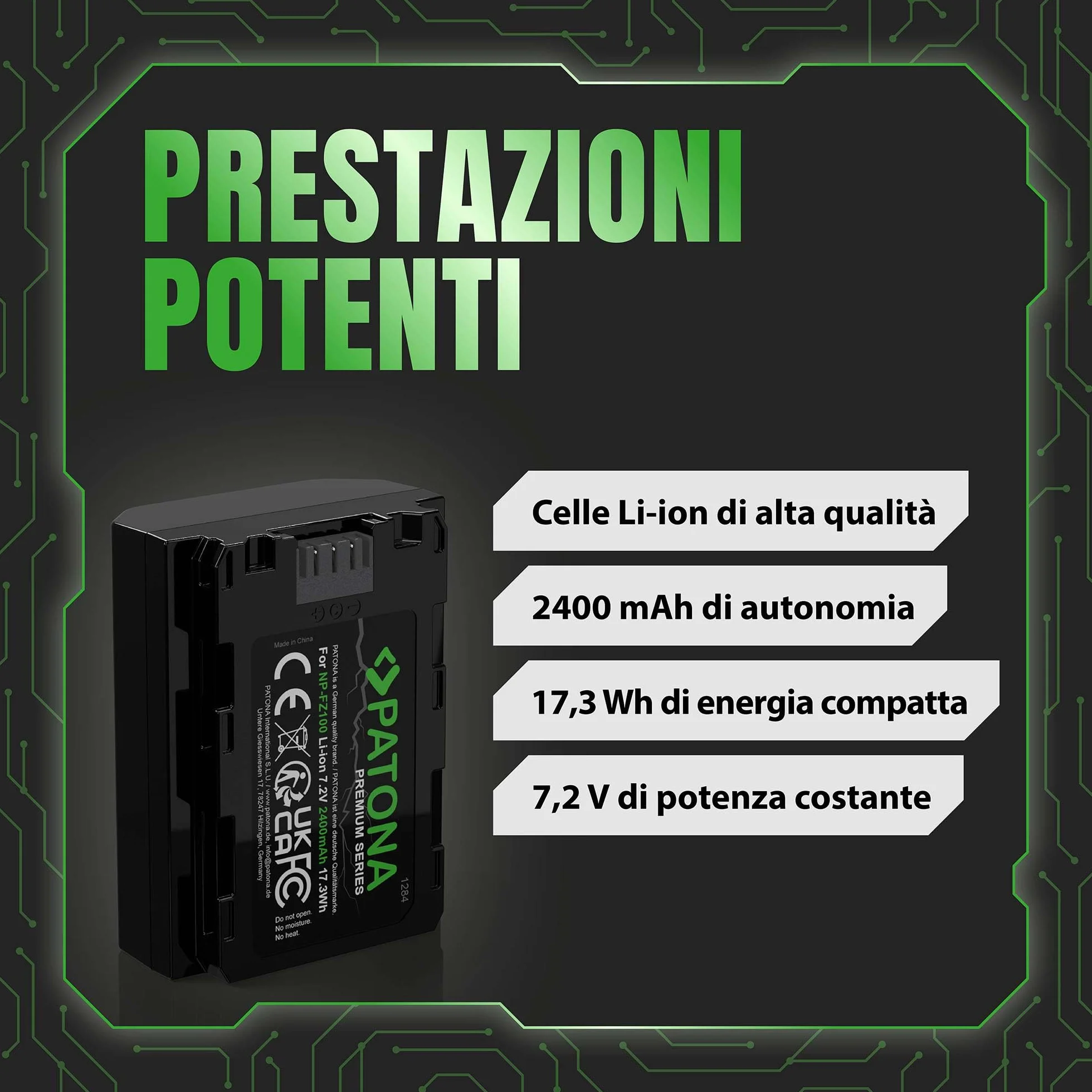 PATONA 2x Premium Batteria NP-FZ100 2400mAh – ricambio per Sony Alpha 6600 6700 7 III/IV 7C II 7CR 7R IV/V A1 FX3 FX30 ZV-E1 – la scelta conveniente per la piattaforma FZ100
