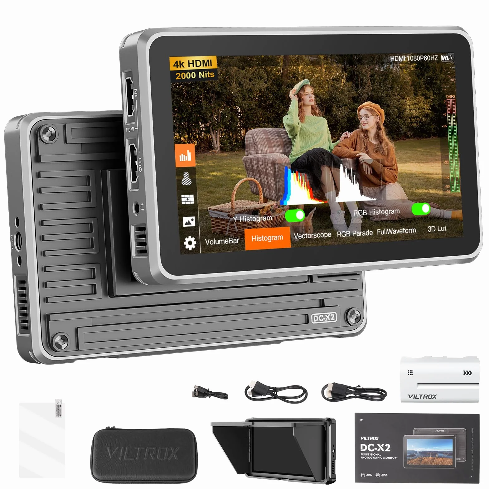 VILTROX DC-X2 6" Monitor Da Campo DCX2 per Dslr Monitor Esterno Touchscreen 4k 2000nits X2 Monitor 3D LUT 1920x1080 IPS Con Parasole Batteria 2200 MAh per Sony Canon Nikon