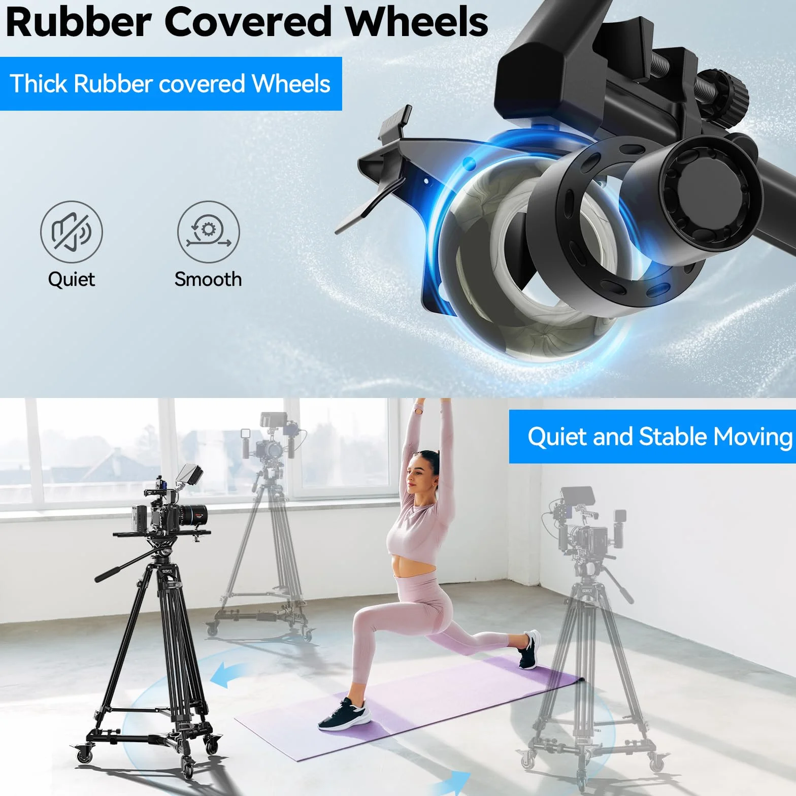 SIRUI Universal Photography Tripod Dolly con Ruote in Gomma da 3", Resistente con Gambe Regolabili e Borsa per il Trasporto, Capacità di Carico di 33 Libber - AM-DF02